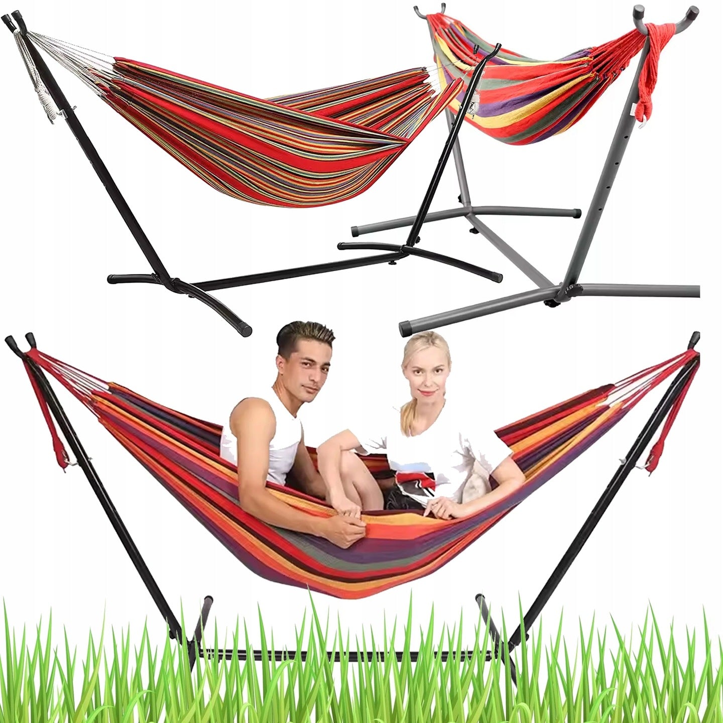 Garden Hammock With Frame Set XXL Stand Camping Terrace Balcony 150kg Color multicolor