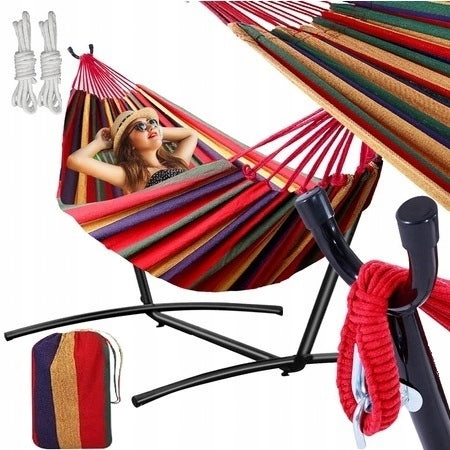 Garden Hammock With Frame Set XXL Stand Camping Terrace Balcony 150kg Kind hammock with rod