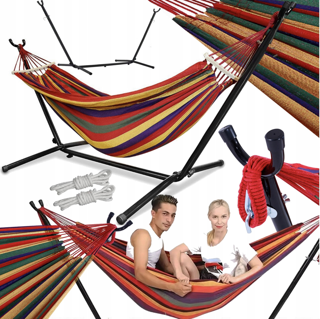 Garden Hammock With Frame Set XXL Stand Camping Terrace Balcony 150kg