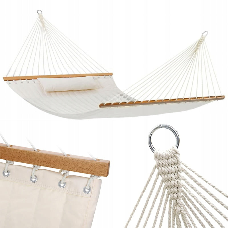 Garden Hammock with Cushion Quilted Double Beige Crossbar Swing