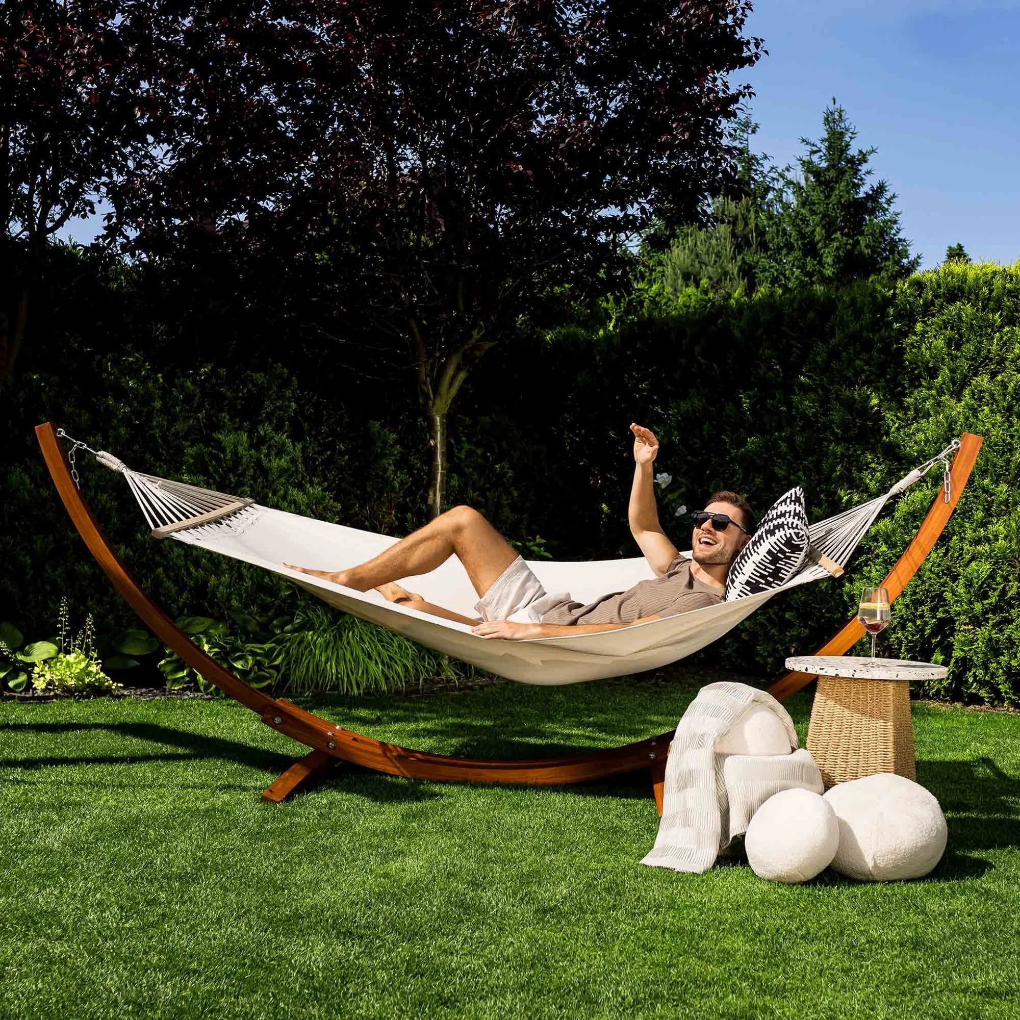 Garden Hammock with Frame Wooden Frame Up to 150kg Trevia di volio Packaging status original