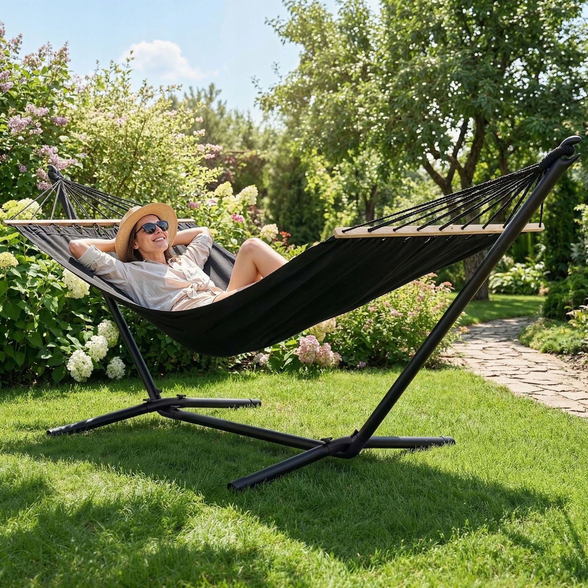 Garden Hammock with Frame and Bar Strong Hammock Frame up to 120 kg Packaging status original