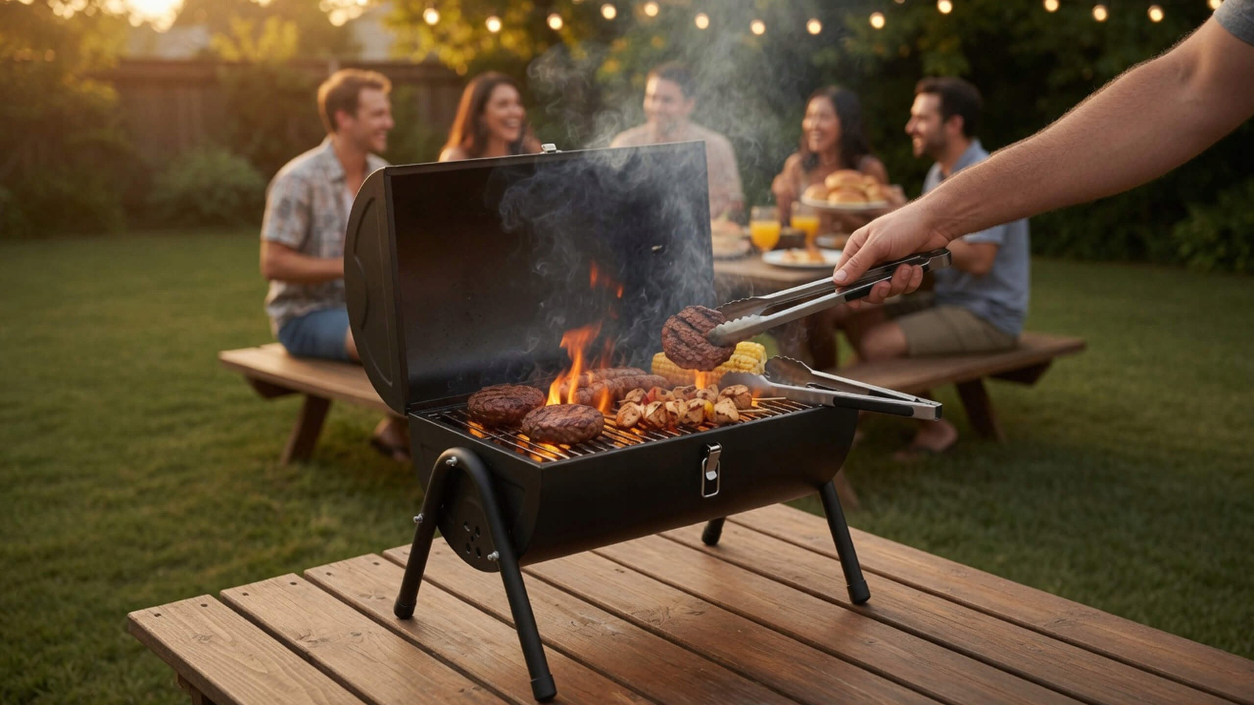 Garden Hiking Charcoal Grill Folding Camping Portable Barrel Grill height 39 cm