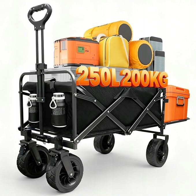 Garden Hiking Folding Trolley Black 66x45x40 cm 250L 200kg XXL