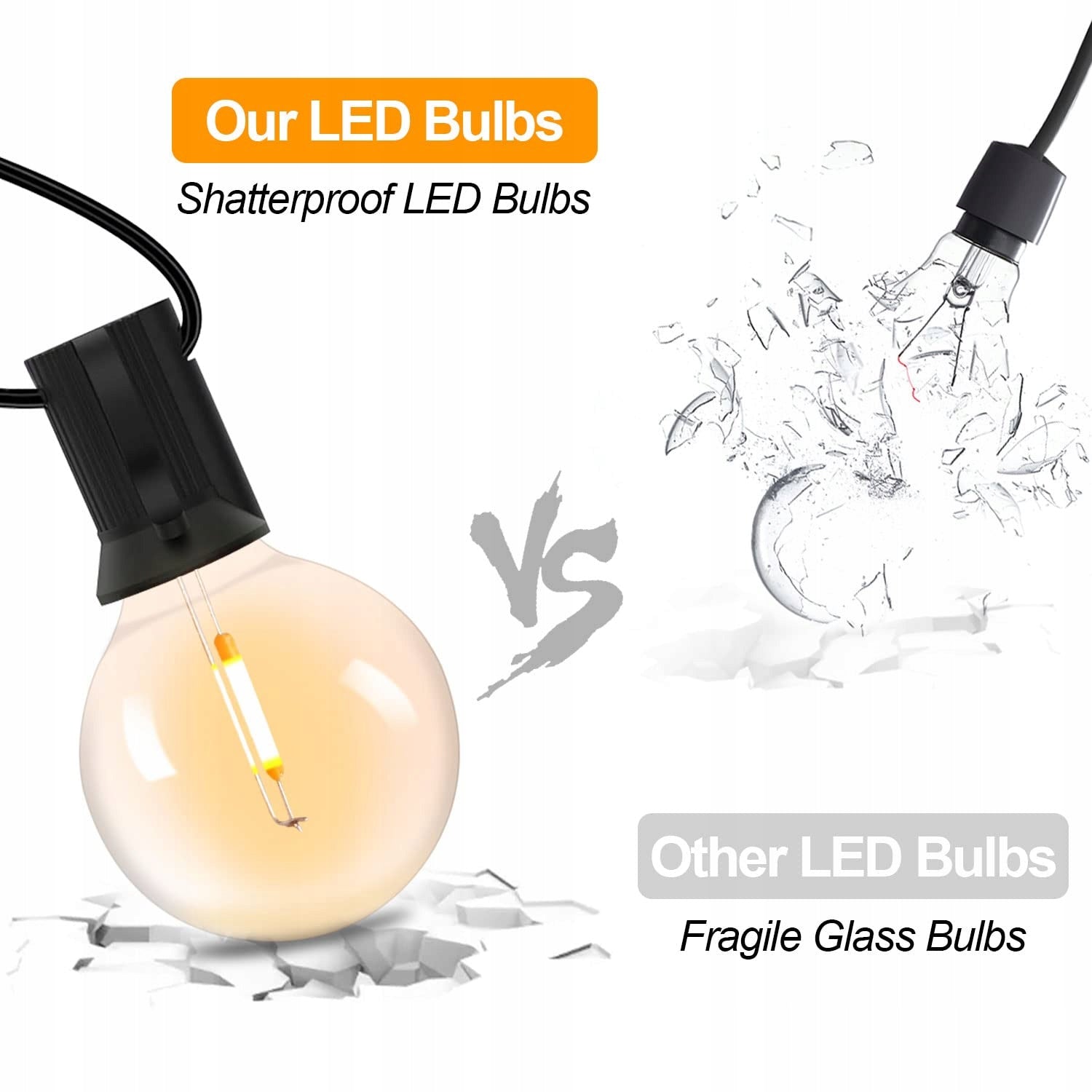 Garden Light 7.5M 25X LED Bulb G40 + Wire Waterproof Batteries included no