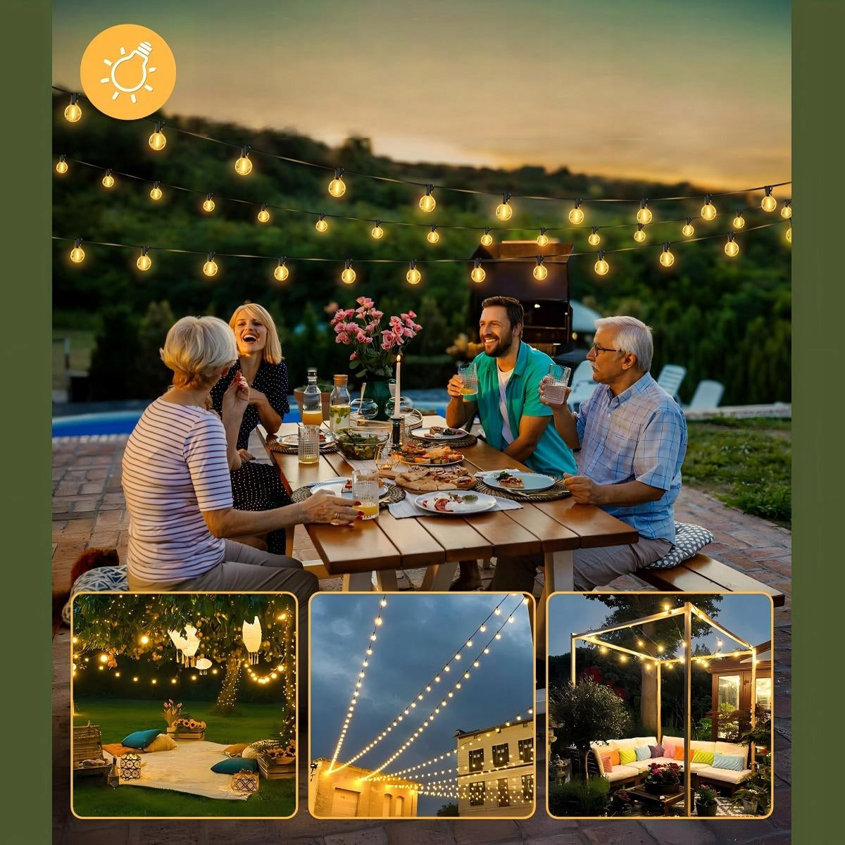Garden Light Garland 30M 50x LED Bulbs Outdoor Garden Lights Brand no brand