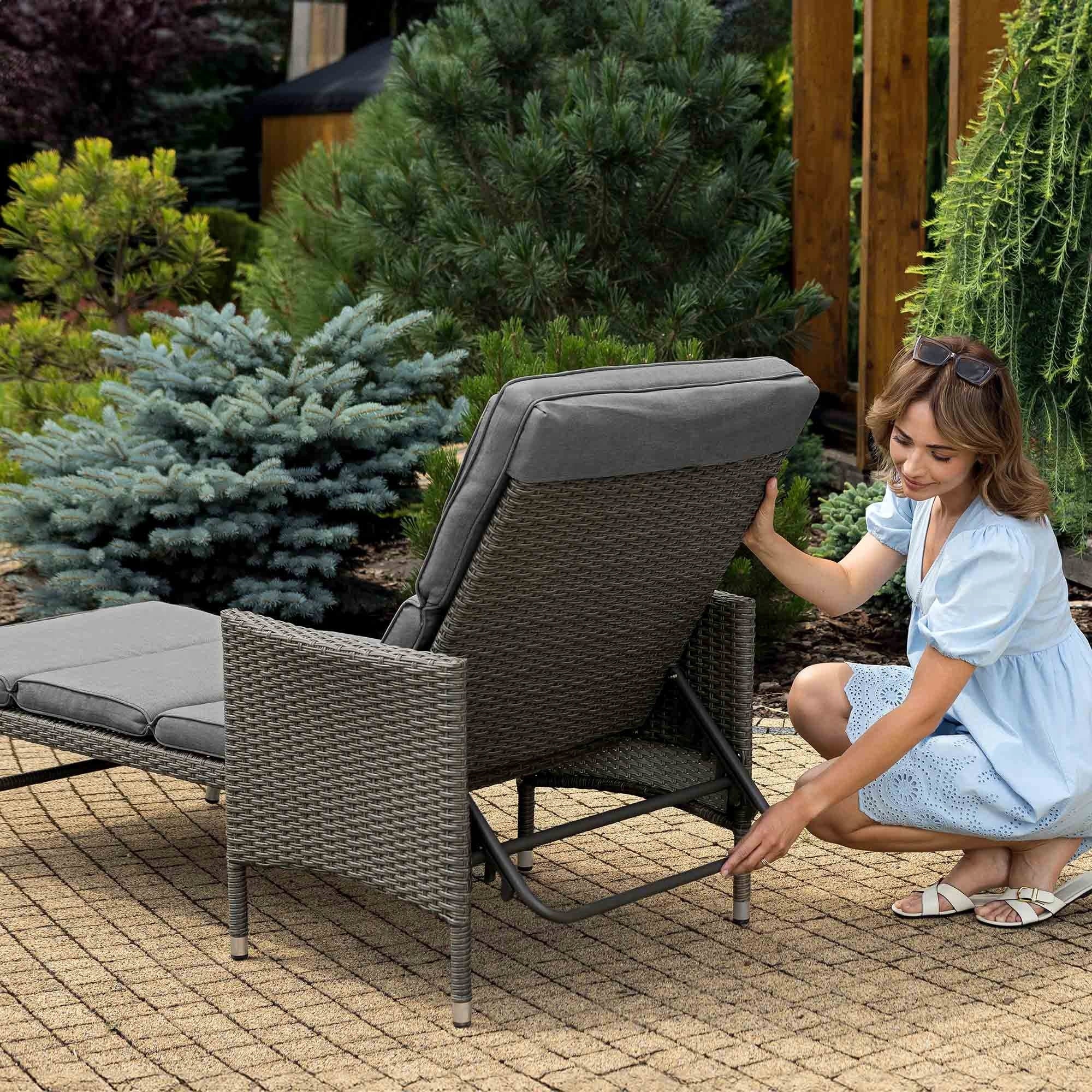 Garden Lounger Adjustable Couch Terrace Balcony Armchair Adjustable Cushion Color gray