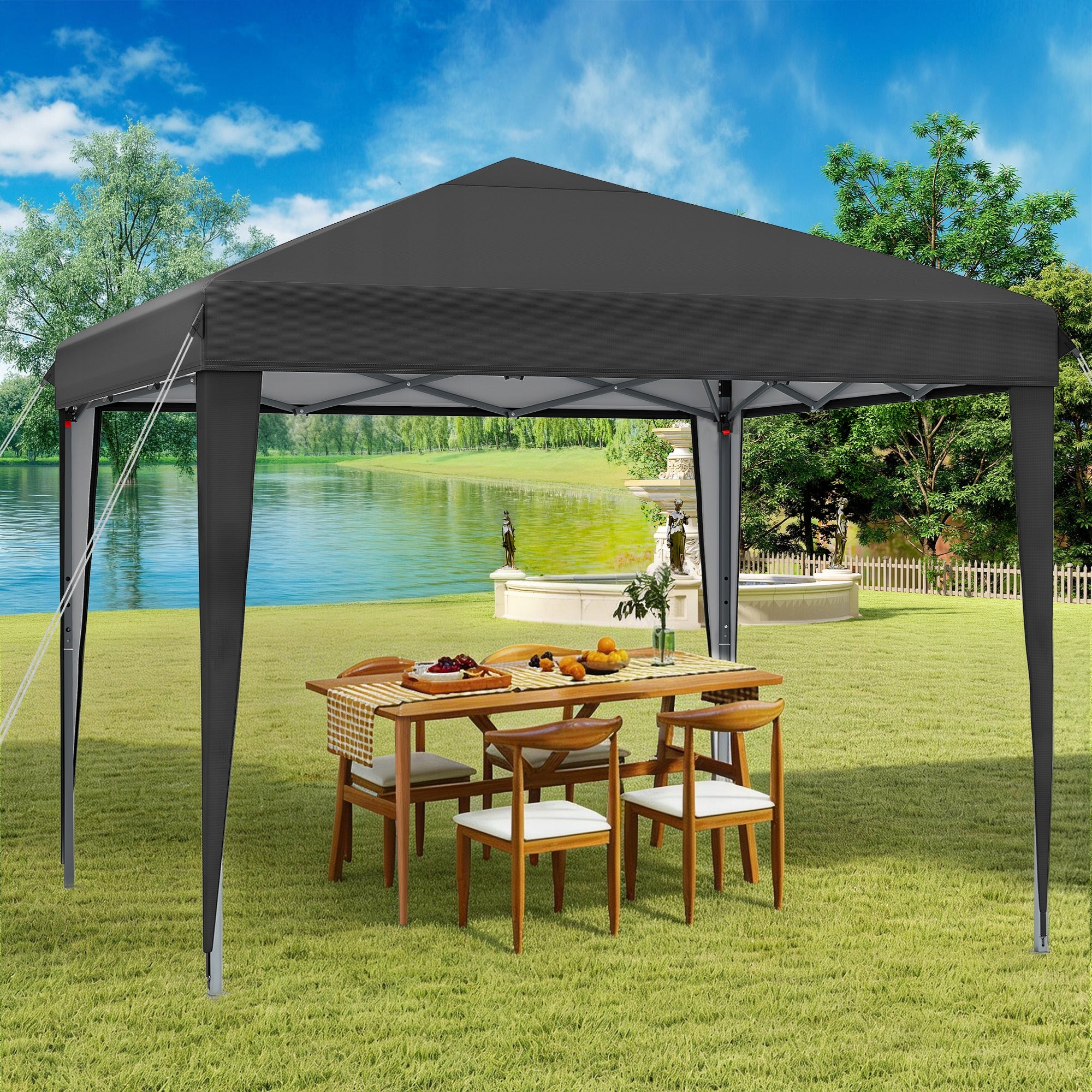 Garden Pavilion Tent Gazebo 3x3m Waterproof Metal Frame Camping Black Packaging status original