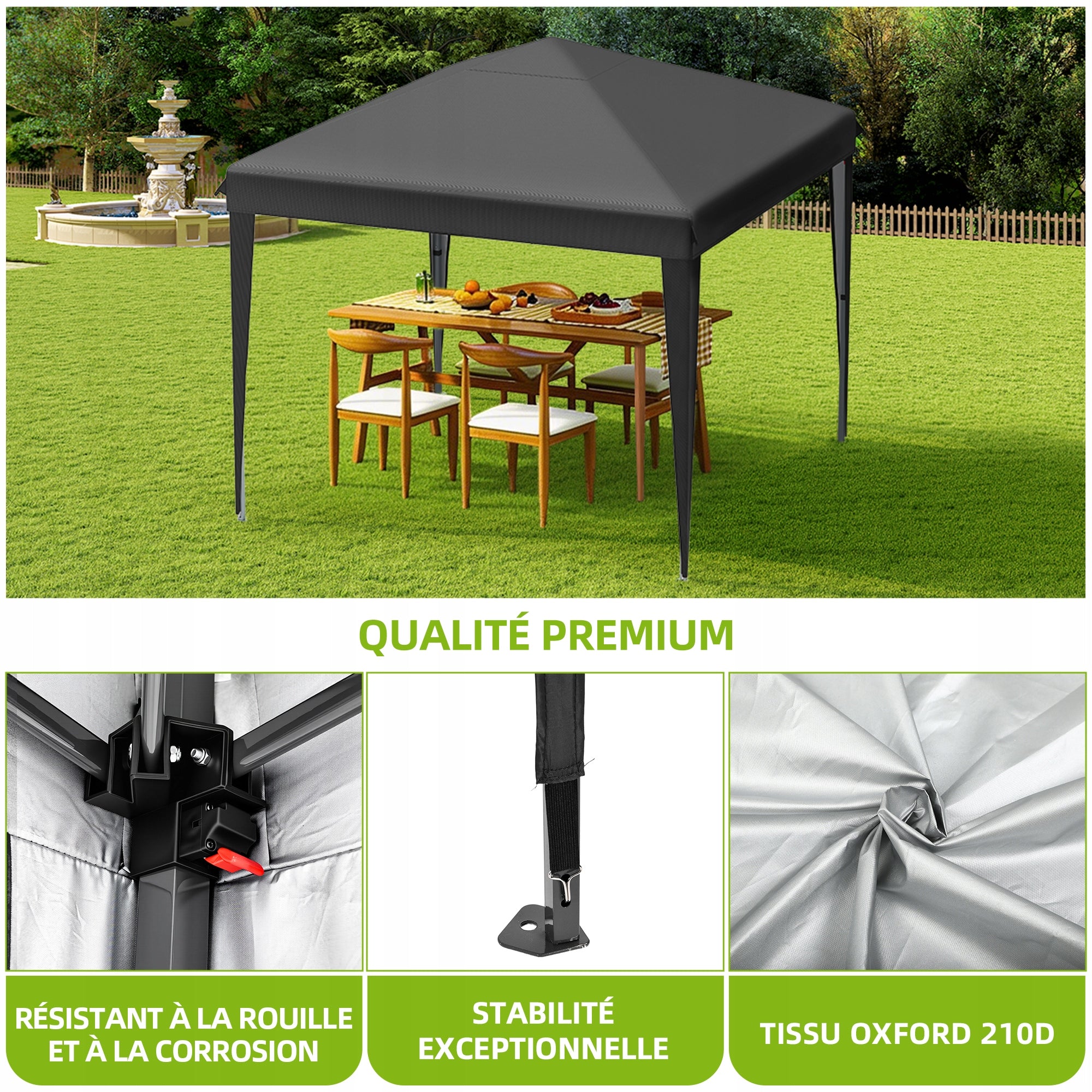 Garden Pavilion Tent Gazebo 3x3m Waterproof Metal Frame Camping Black Width 3 m