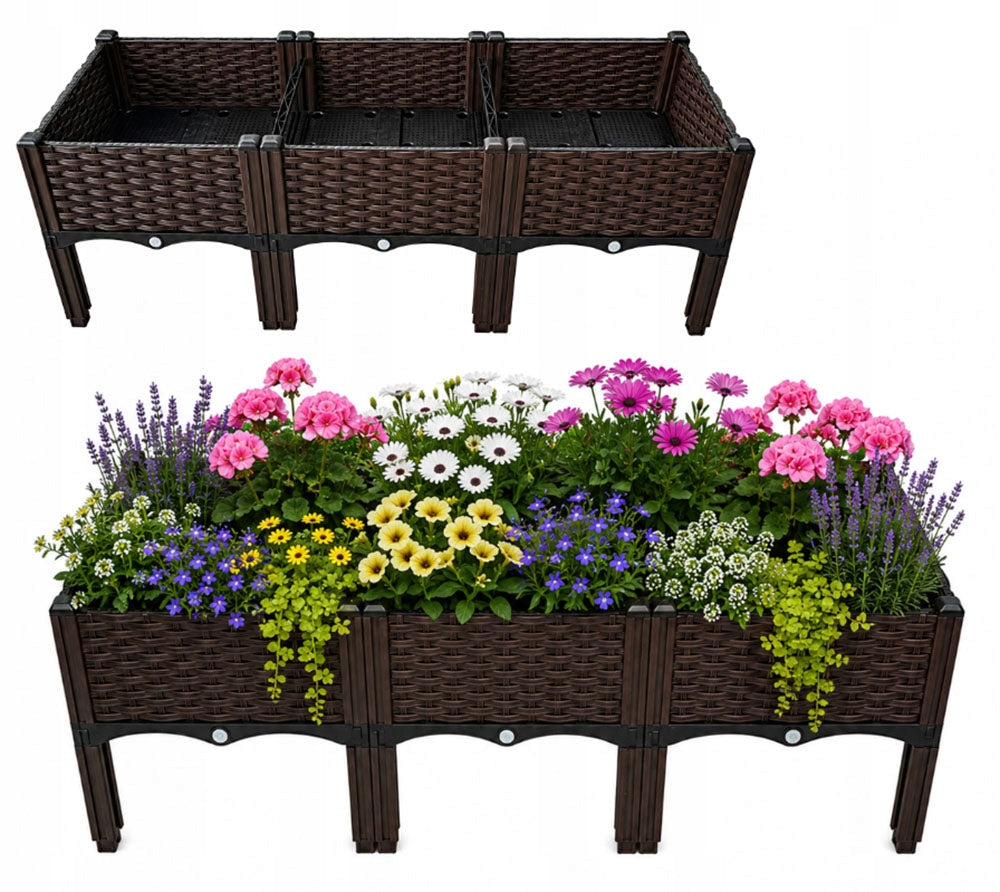 Garden Planter Elevated 120x40x38 Brown Modular 3 Boxes Balcony Color brown