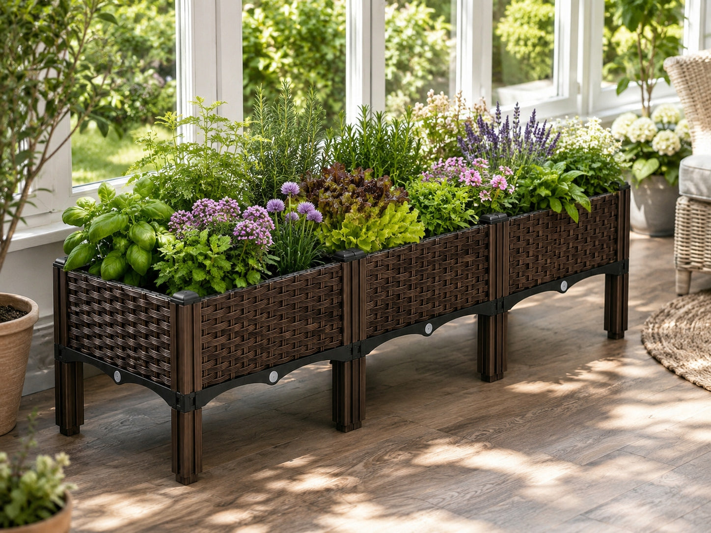 Garden Planter Elevated 120x40x38 Brown Modular 3 Boxes Balcony Product height 38 cm