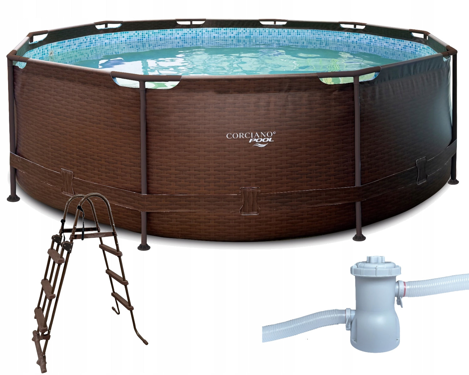 Garden Pool Framed 360 x 100cm Corciano Ladder Pump