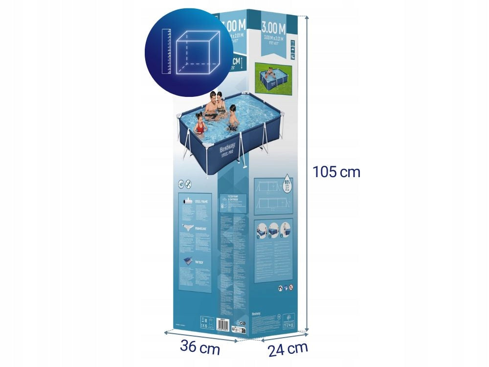 Garden Pool Rectangle 300x201x66 Framed with Pump Bestway 56411 New2026 Volume 3300 l