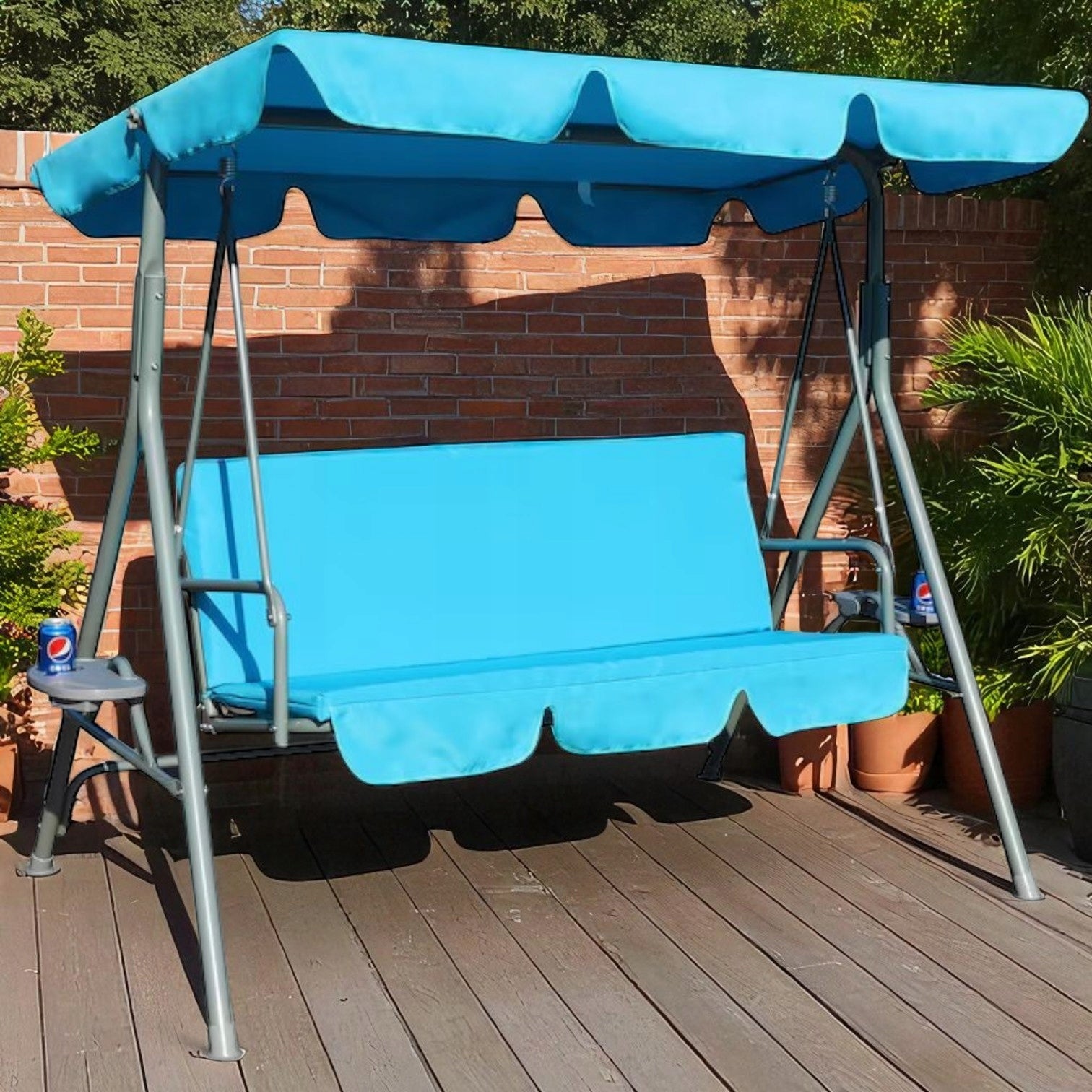Garden Star 3 Seater Swing with Tables 170x110x153 Blue HD-11174 Seat length 130 cm