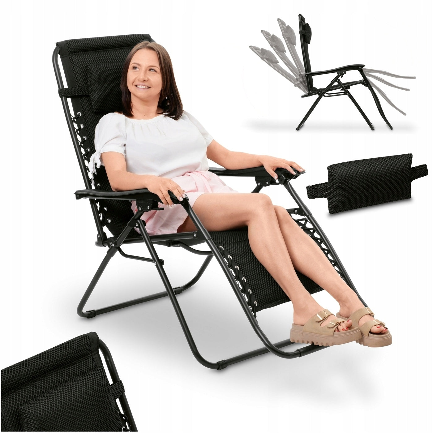 Garden Sun Lounger Beach Balcony Gravity Sun Lounger Tadar Black