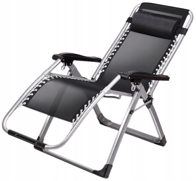 Garden Sun Lounger Beach Pool Folding Gravity Chair Handle Color black