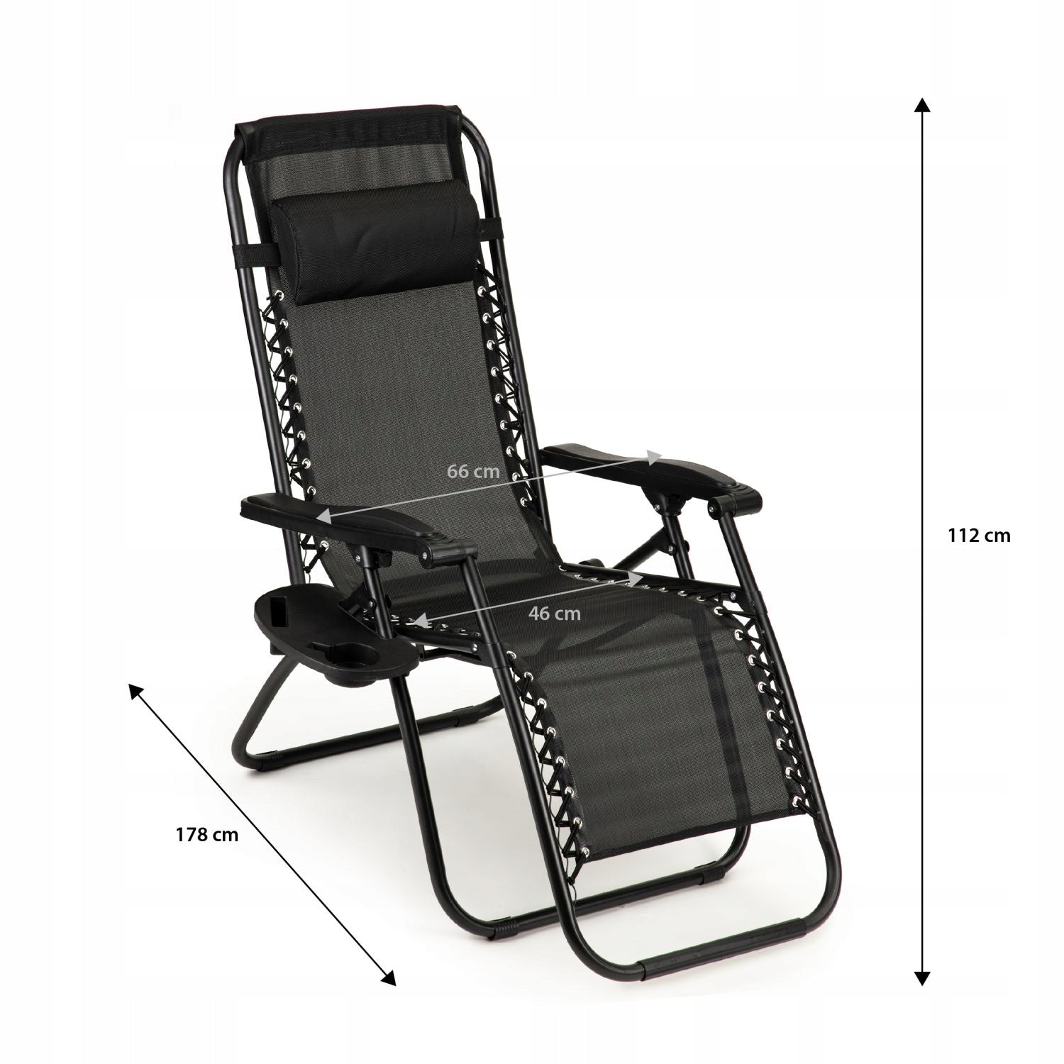 Garden Sun Lounger Folding 2in1 with Headrest Drink Table Relaxation 120 kg Brand Home Select