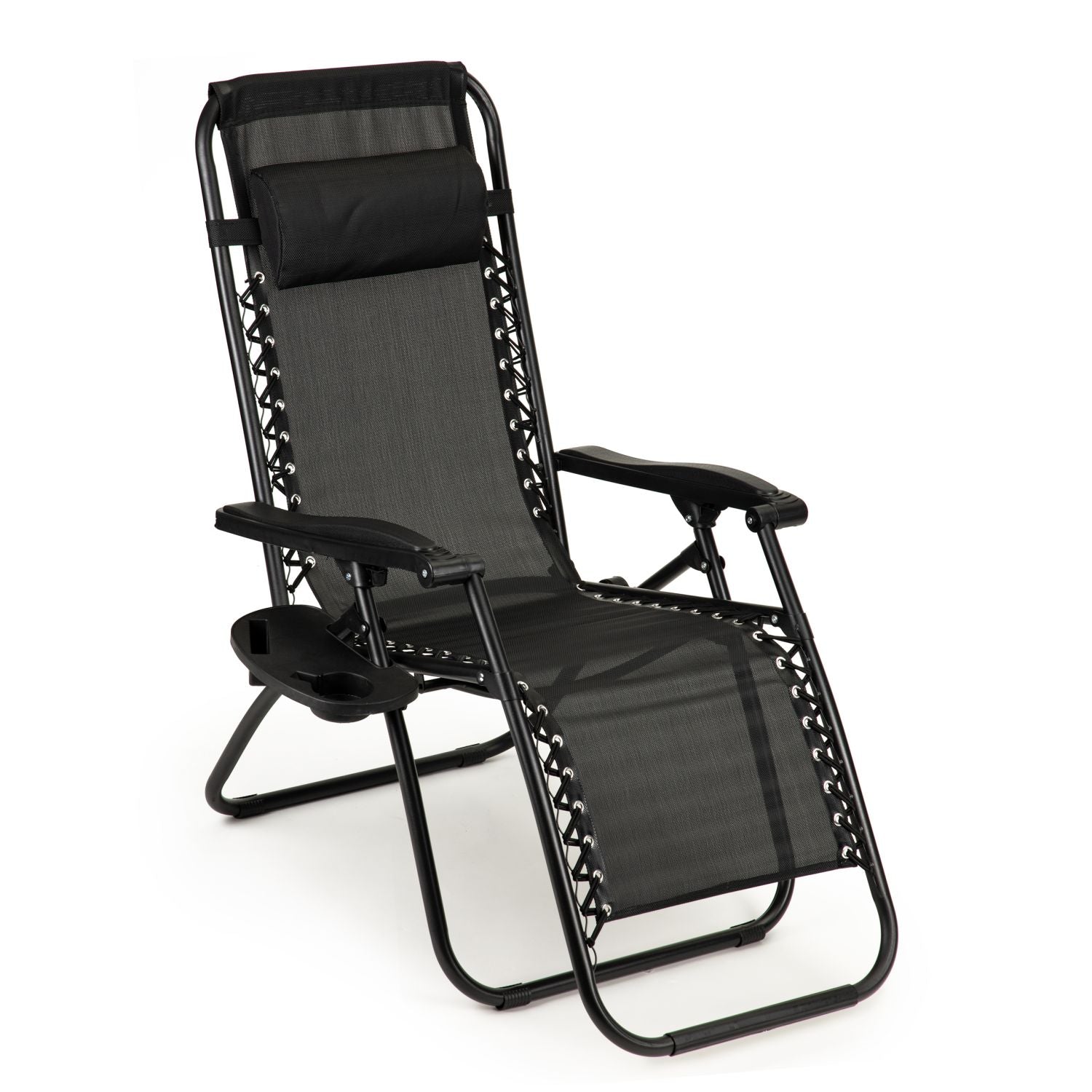 Garden Sun Lounger Folding 2in1 with Headrest Drink Table Relaxation 120 kg Packaging status original