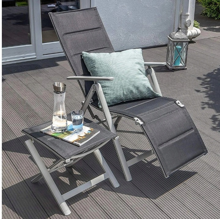 Garden Sun Lounger Folding Chair with Footrest Adjustable Aluminum Vanage Color black