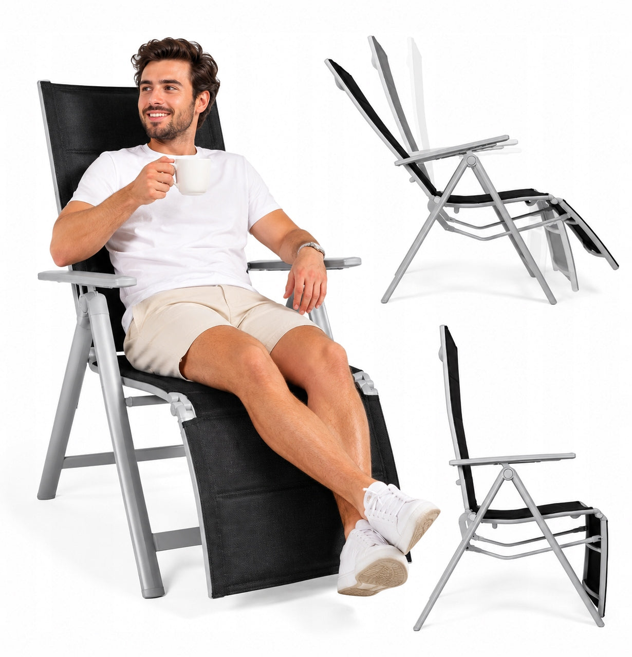 Garden Sun Lounger Folding Chair with Footrest Adjustable Aluminum Vanage