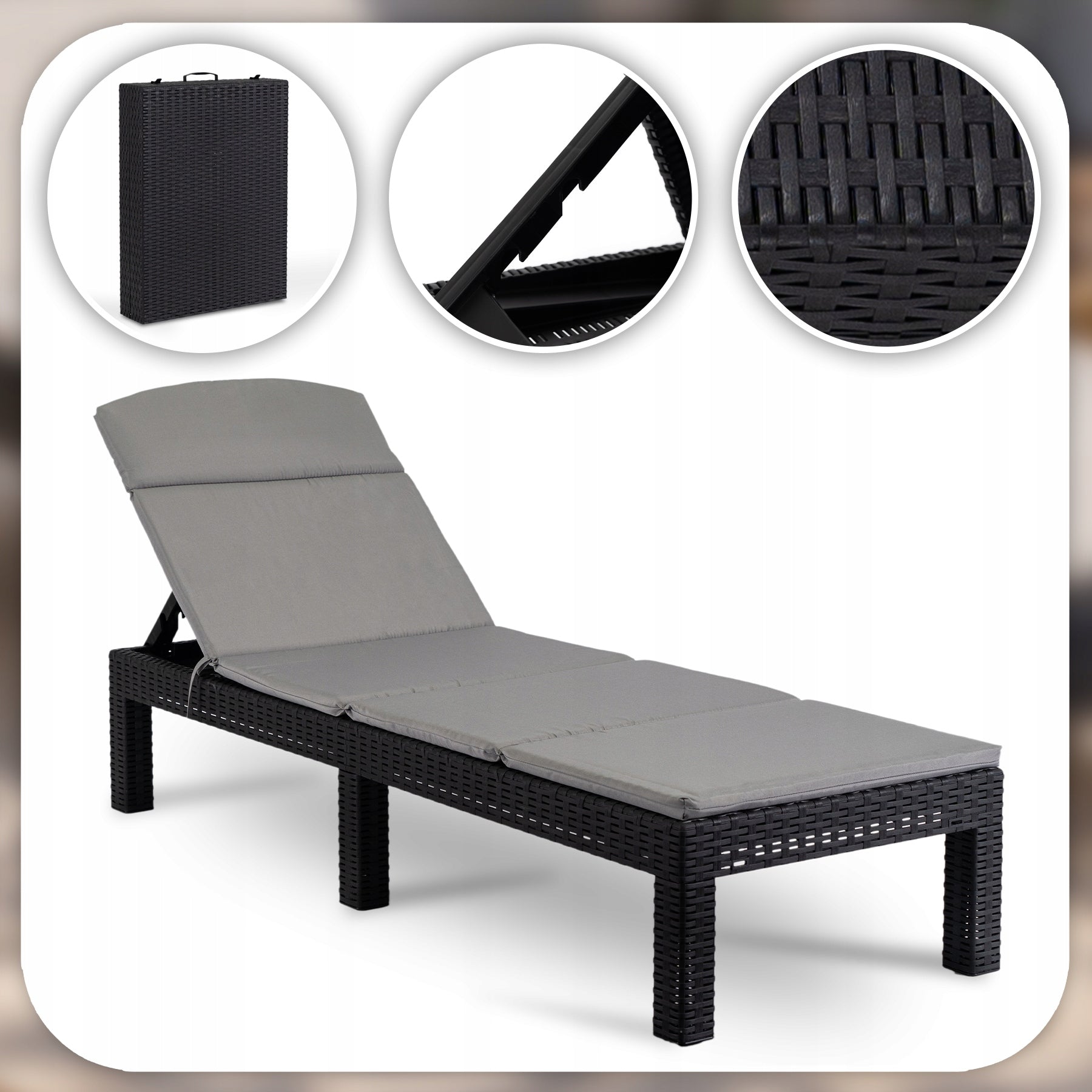 Garden Sun Lounger Rattan Tourist Folding Couch Bed LOUISIANA Brand Mebel Elite
