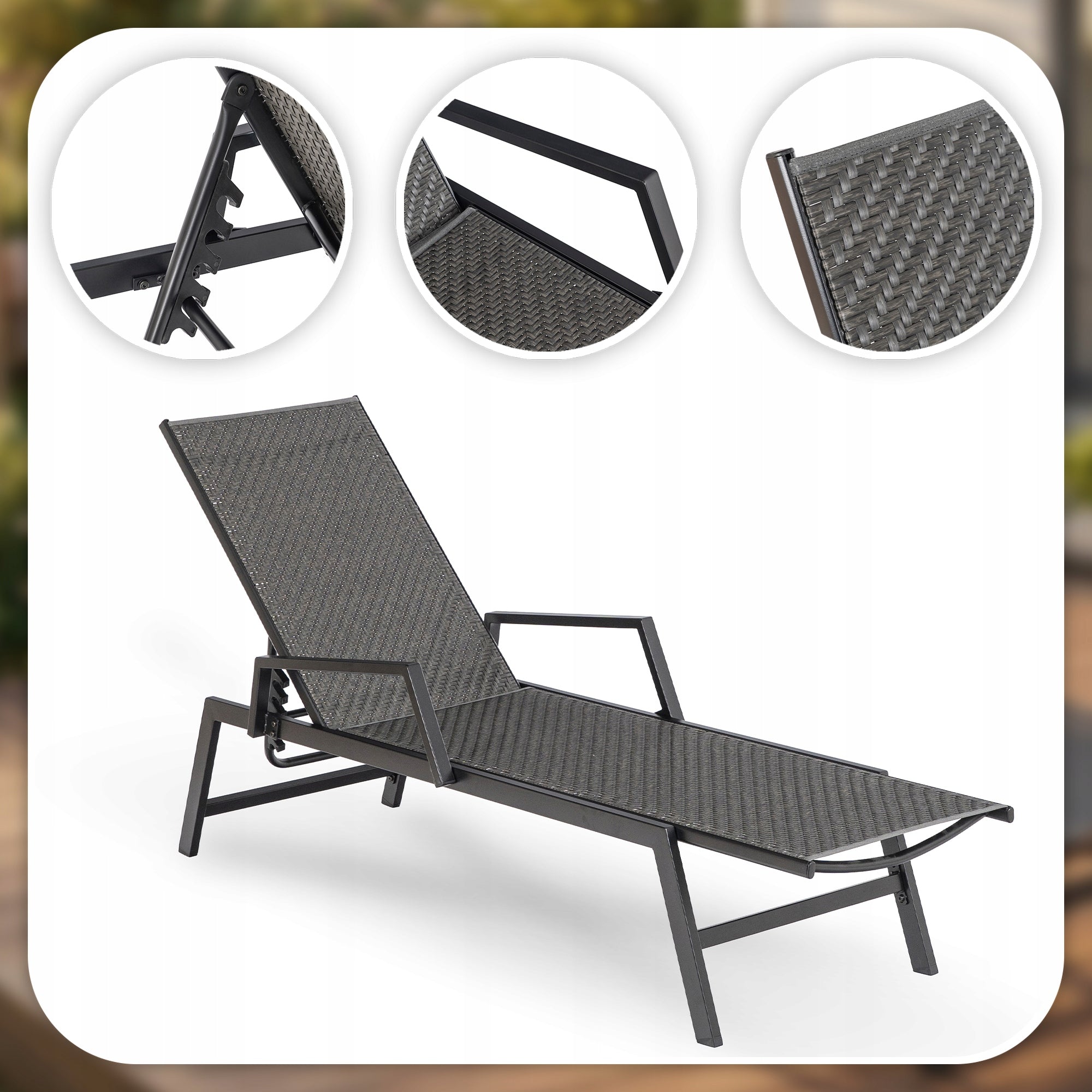 Garden Sun Lounger Rattan Tourist Folding Couch Black ROULE Packaging status original