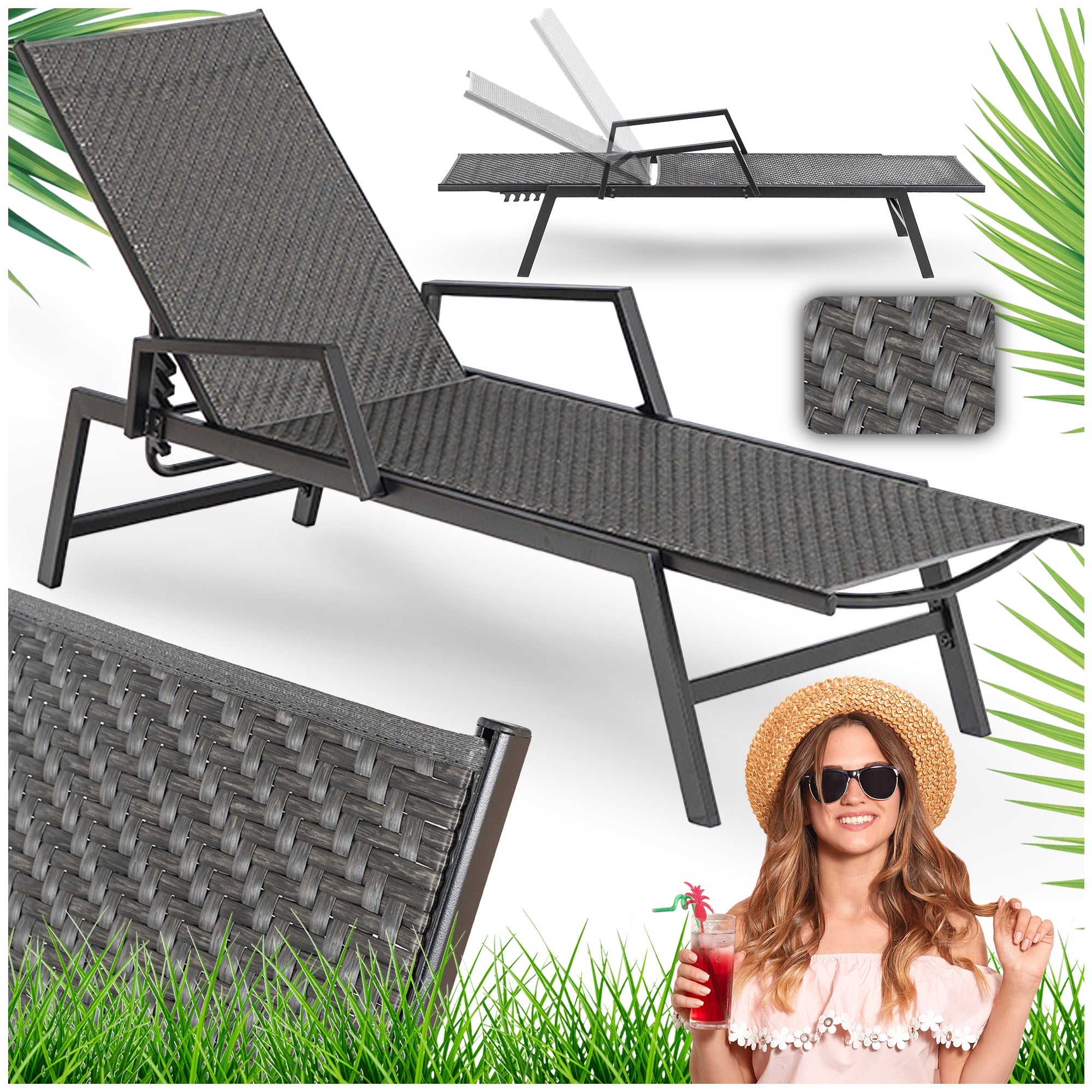 Garden Sun Lounger Rattan Tourist Folding Couch Black ROULE