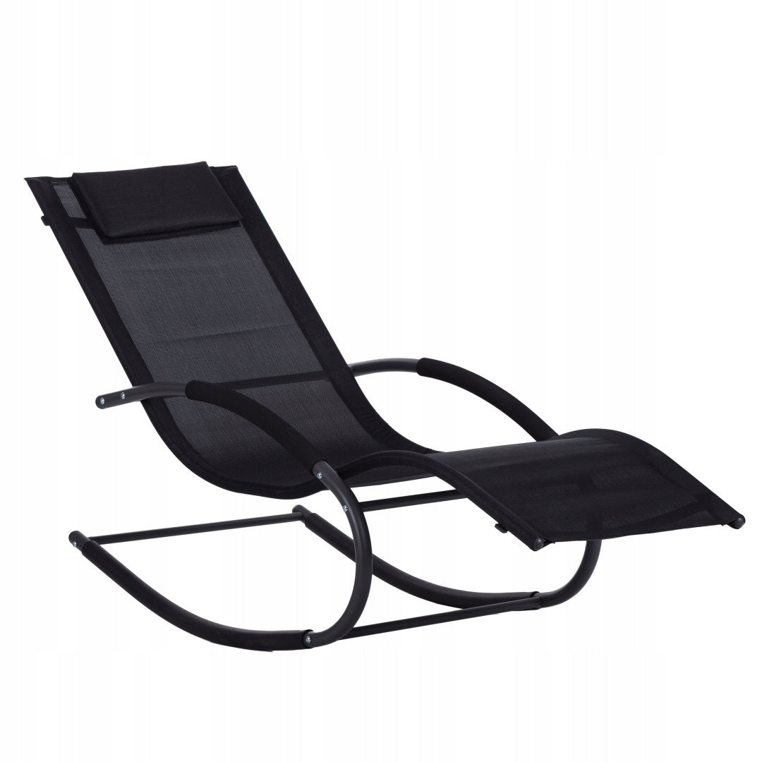 Garden Sun Lounger Rocking Armchair Black Zero Gravity Couch with Cushion Packaging status original