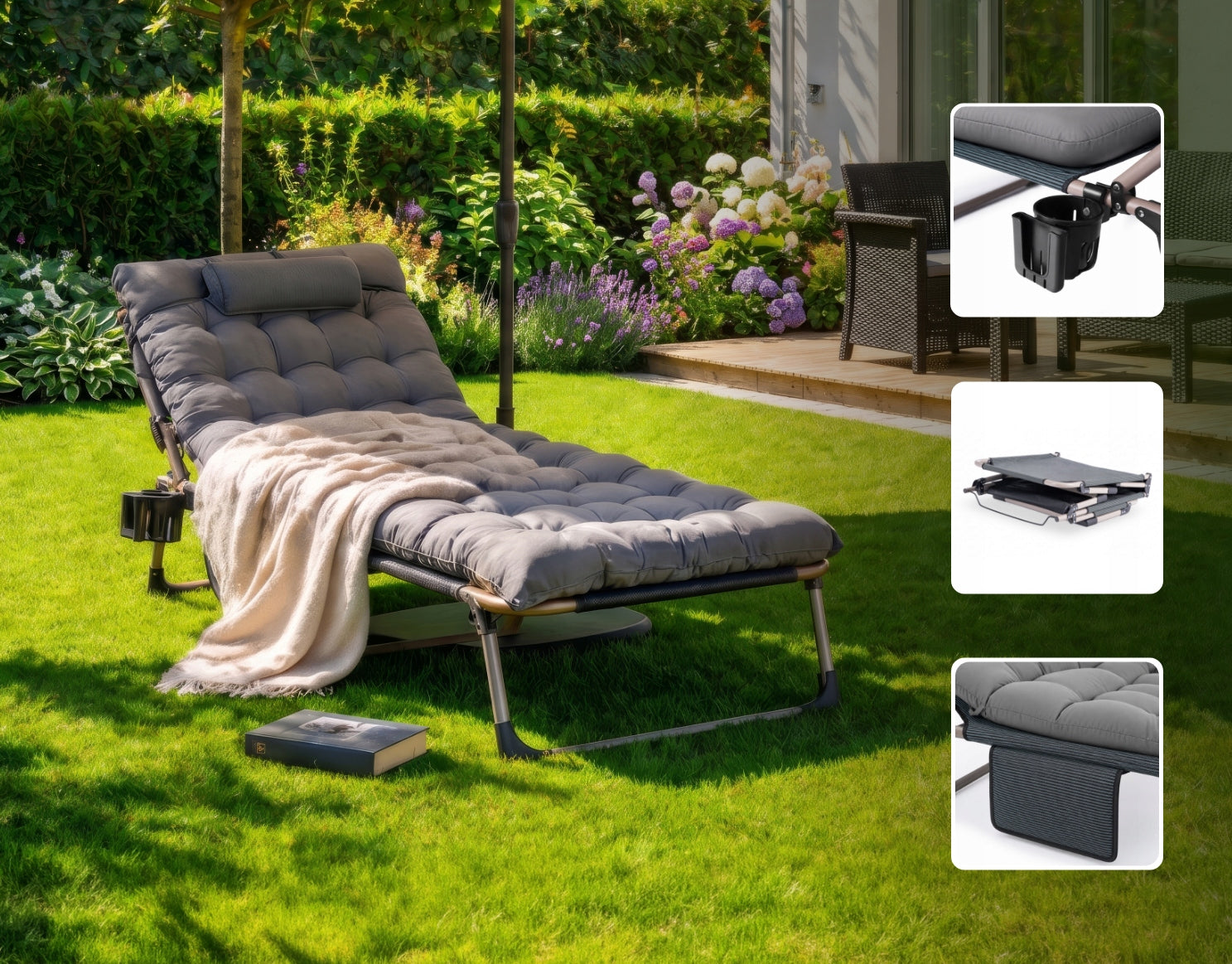 Garden Sun Lounger Tourist Folding Couch Bed Grey SATURN Frame material metal
