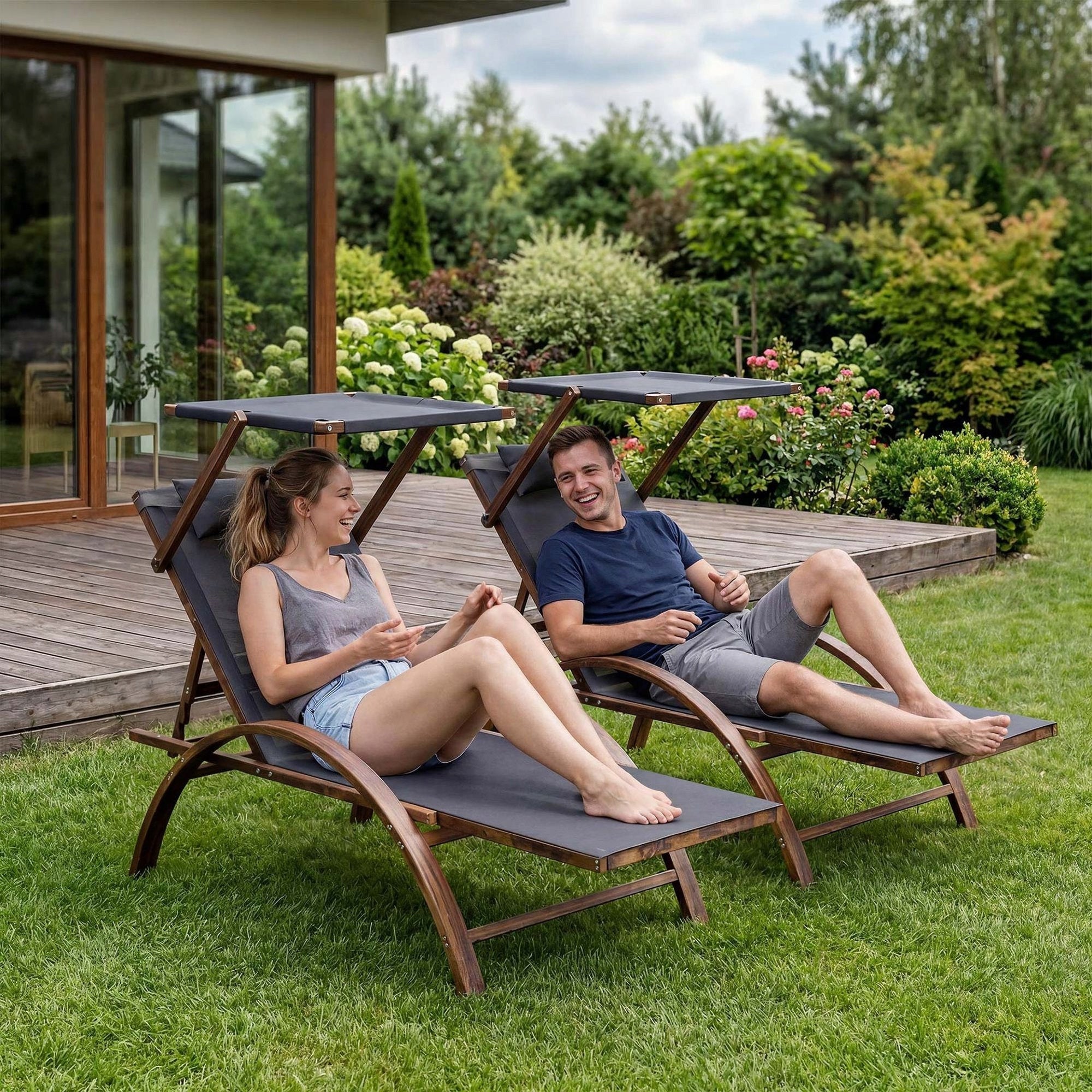 Garden Sun Lounger Wooden Terrace Cushion Canopy Garden Sun Lounger Balcony Brand di volio