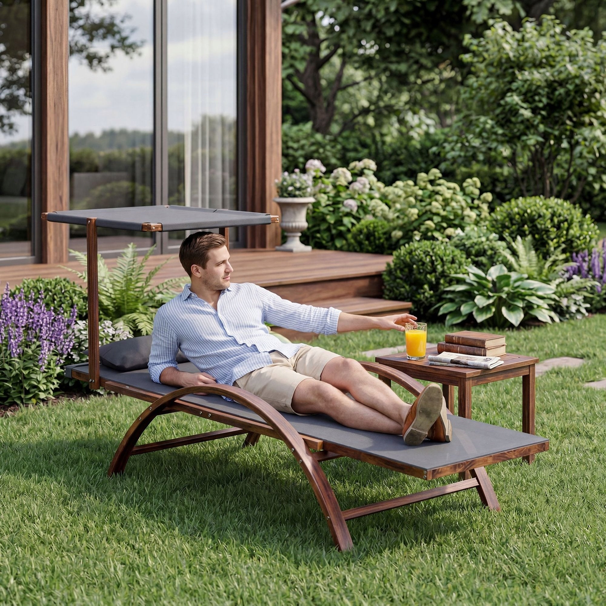 Garden Sun Lounger Wooden Terrace Cushion Canopy Garden Sun Lounger Balcony Customs tariff code 94017900