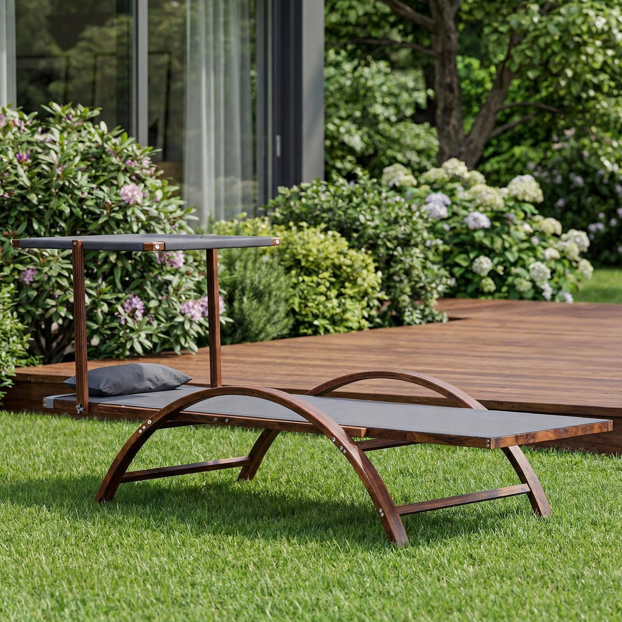 Garden Sun Lounger Wooden Terrace Cushion Canopy Garden Sun Lounger Balcony Kind sunbed