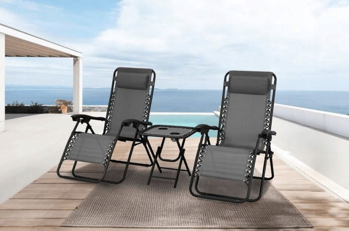Garden Sun Loungers Set of 2 with Table Garden Sun Lounger Folding Beach Chair Color gray