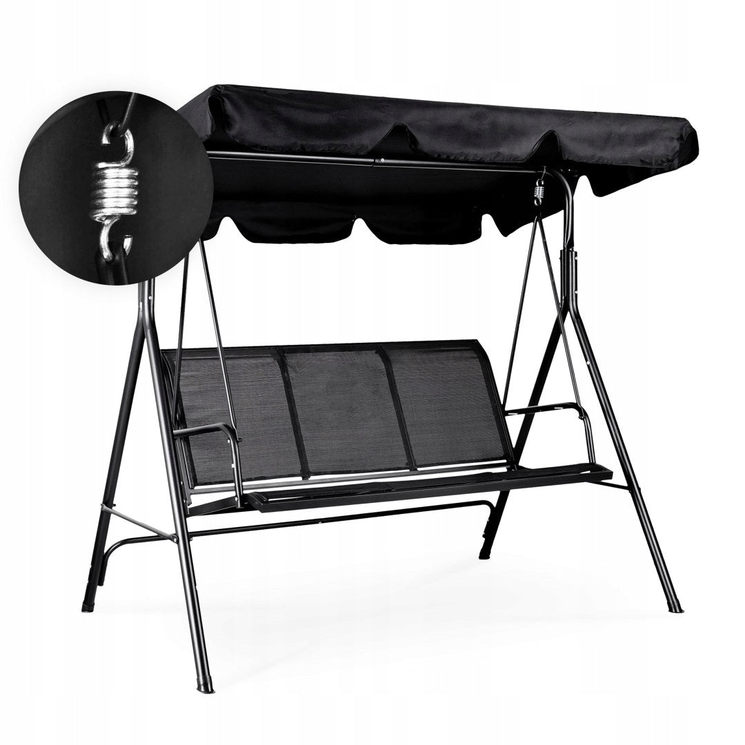 Garden Swing 3-Person Rocking Canopy Solid 260 kg Black Steel Kind freestanding