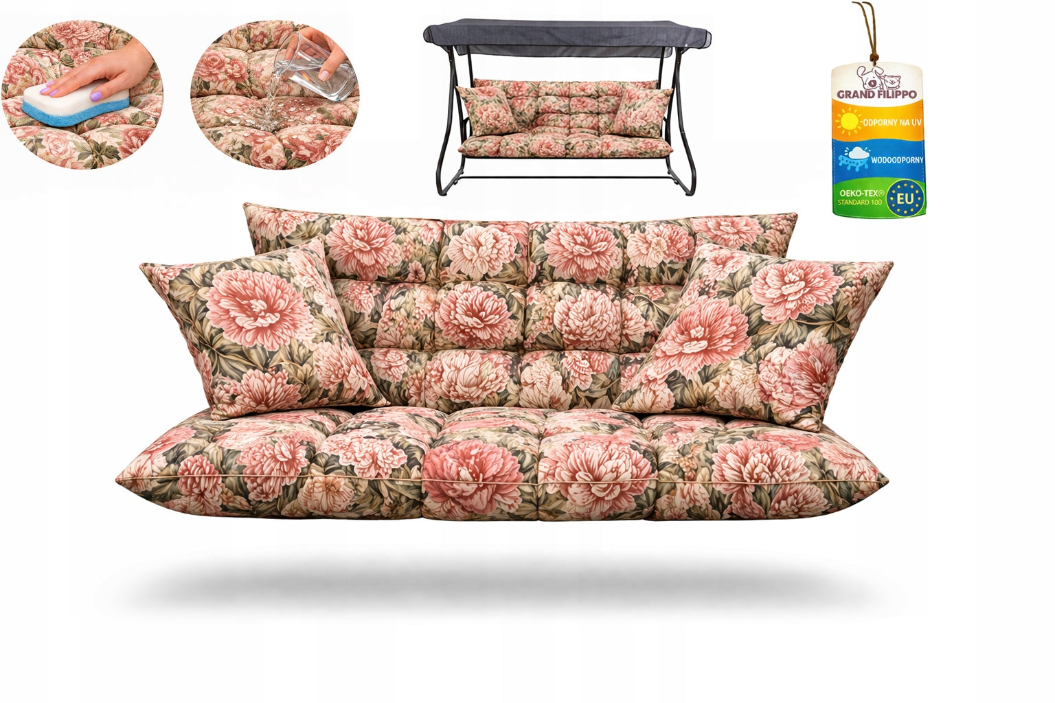 Garden Swing Cushion 160x55x55+Freebie Cushions Beige - Peony