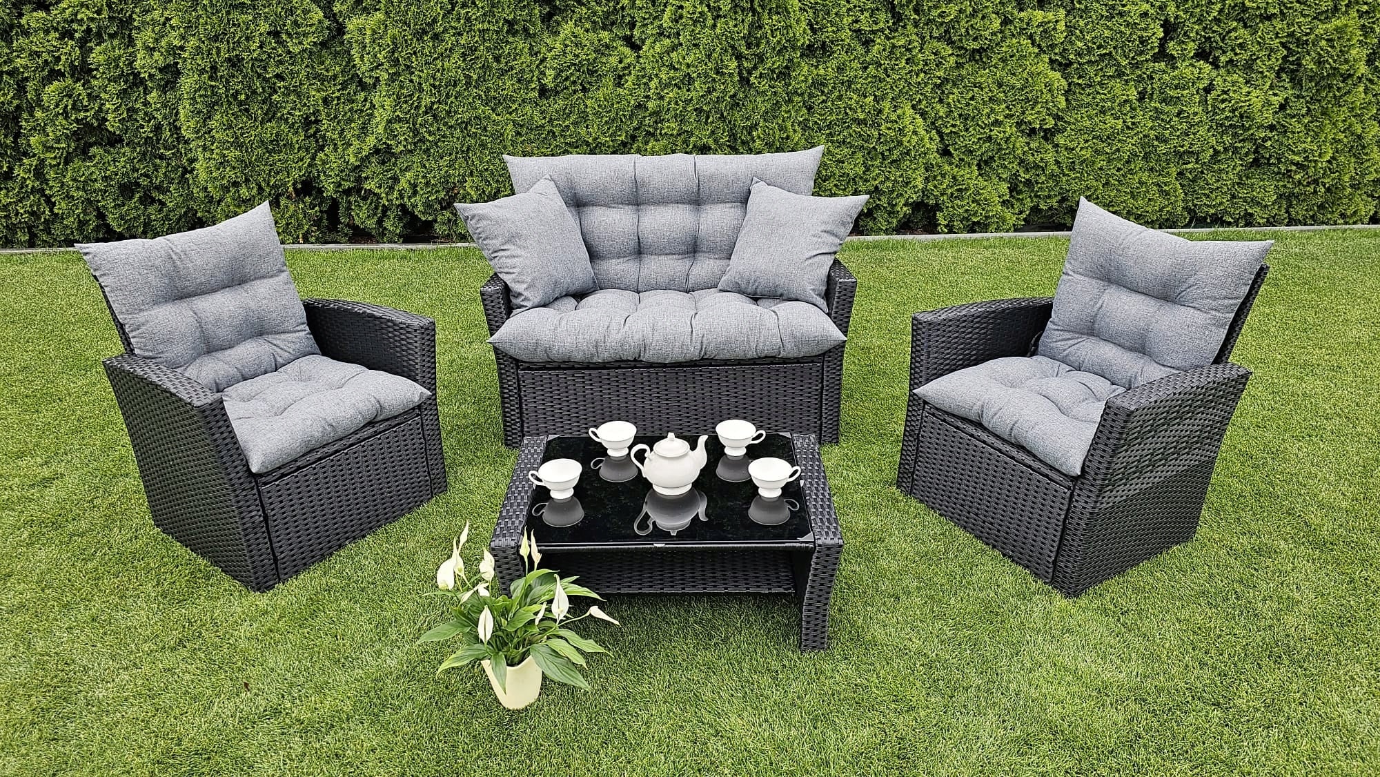 Garden Swing Cushion Ratan Bench 160x50x60+Freebie Cushions Grey Manufacturer no brand
