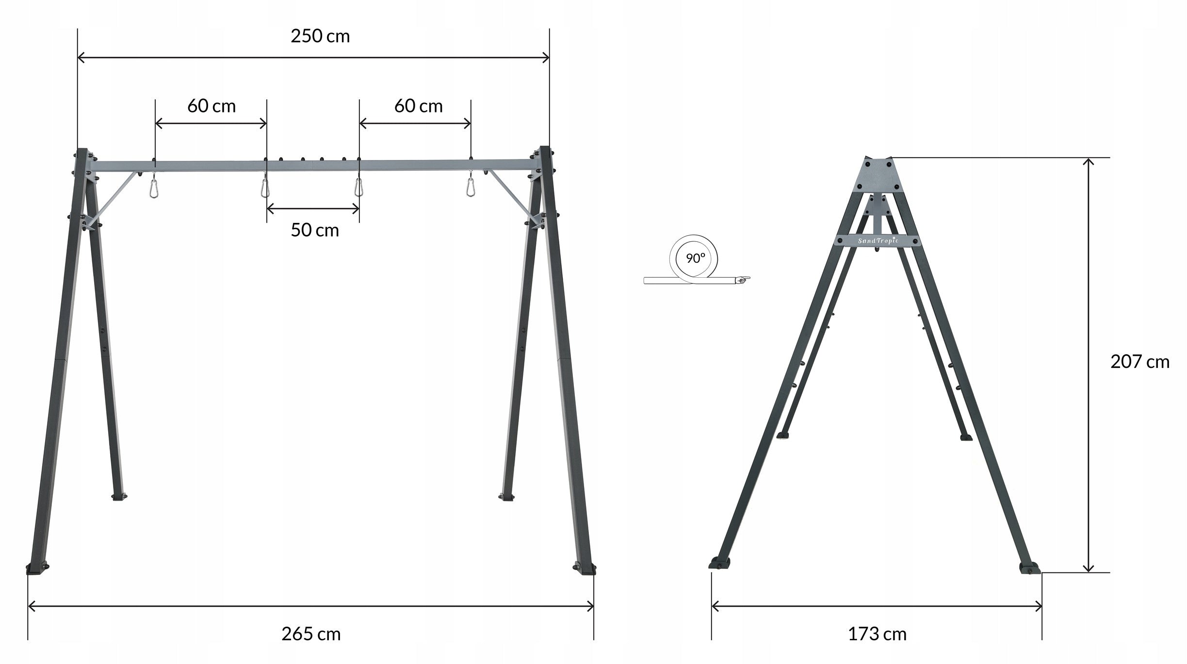 Garden Swing Frame Steel Powder Coated 200kg Swing Product weight with unit packaging 17 kg