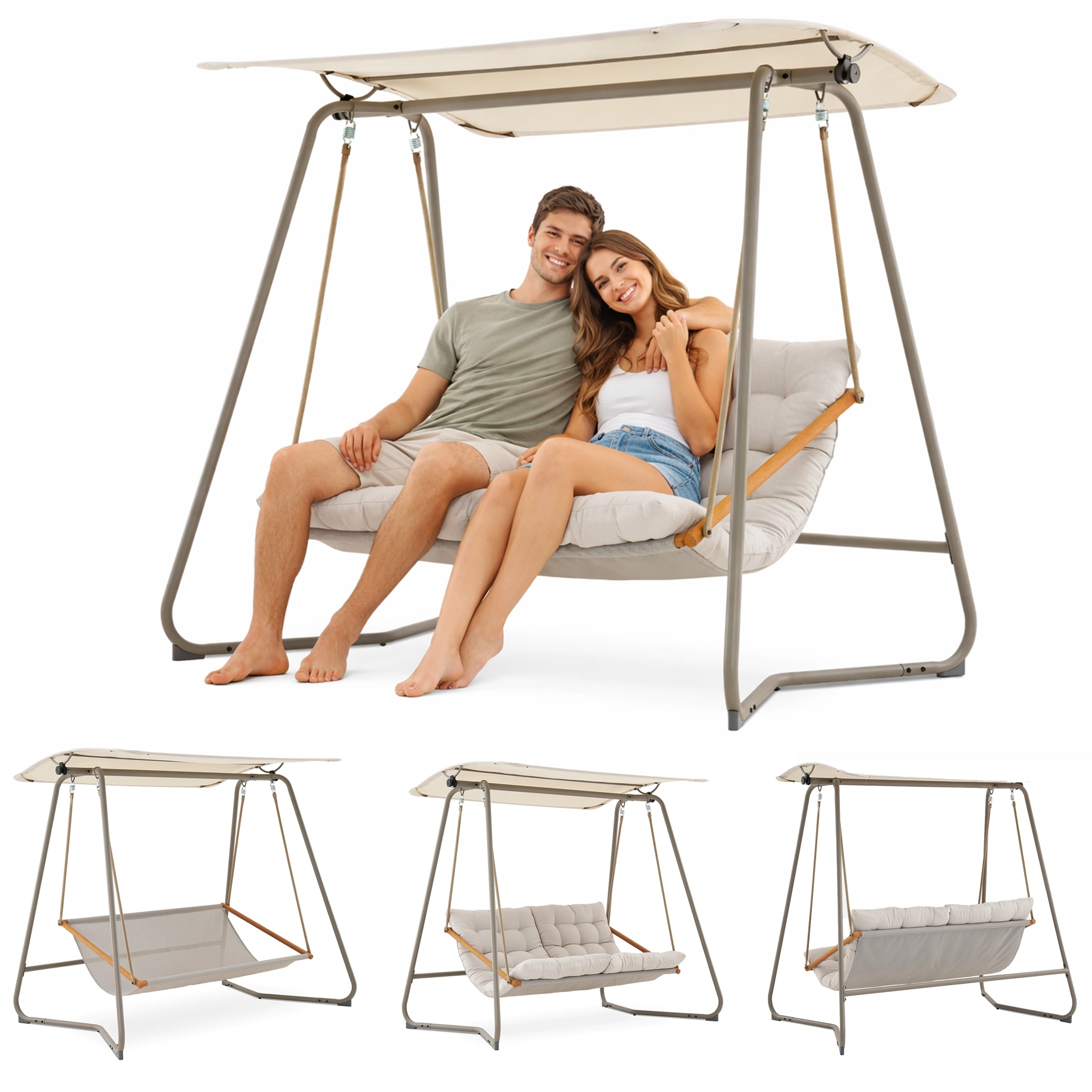 Garden Swing ROCKING COUCH 2 Seater ORTA Freestanding Canopy Beige