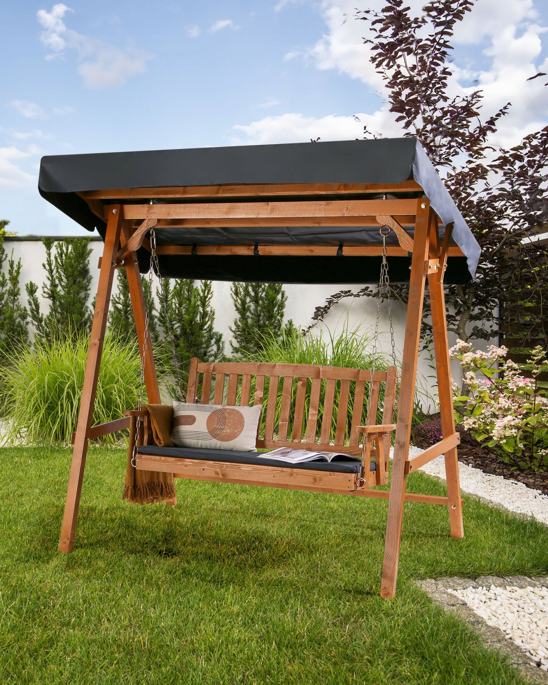 Garden Swing with Baseball 2 Seater Light Wood Packaging status original