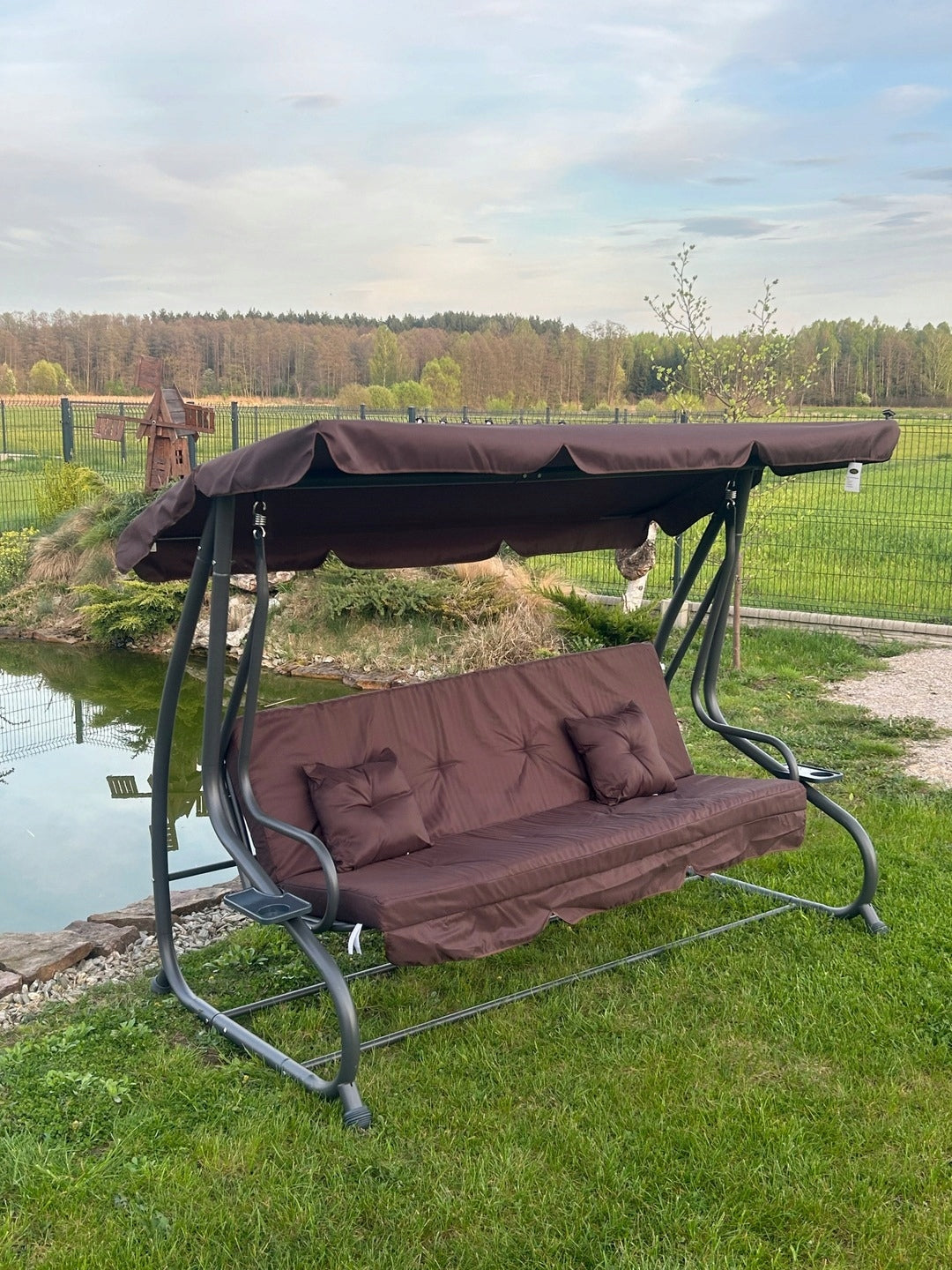 Garden Swing with Canopy Adjustable Seat Mattress 2 Cushions Seat width 100 cm