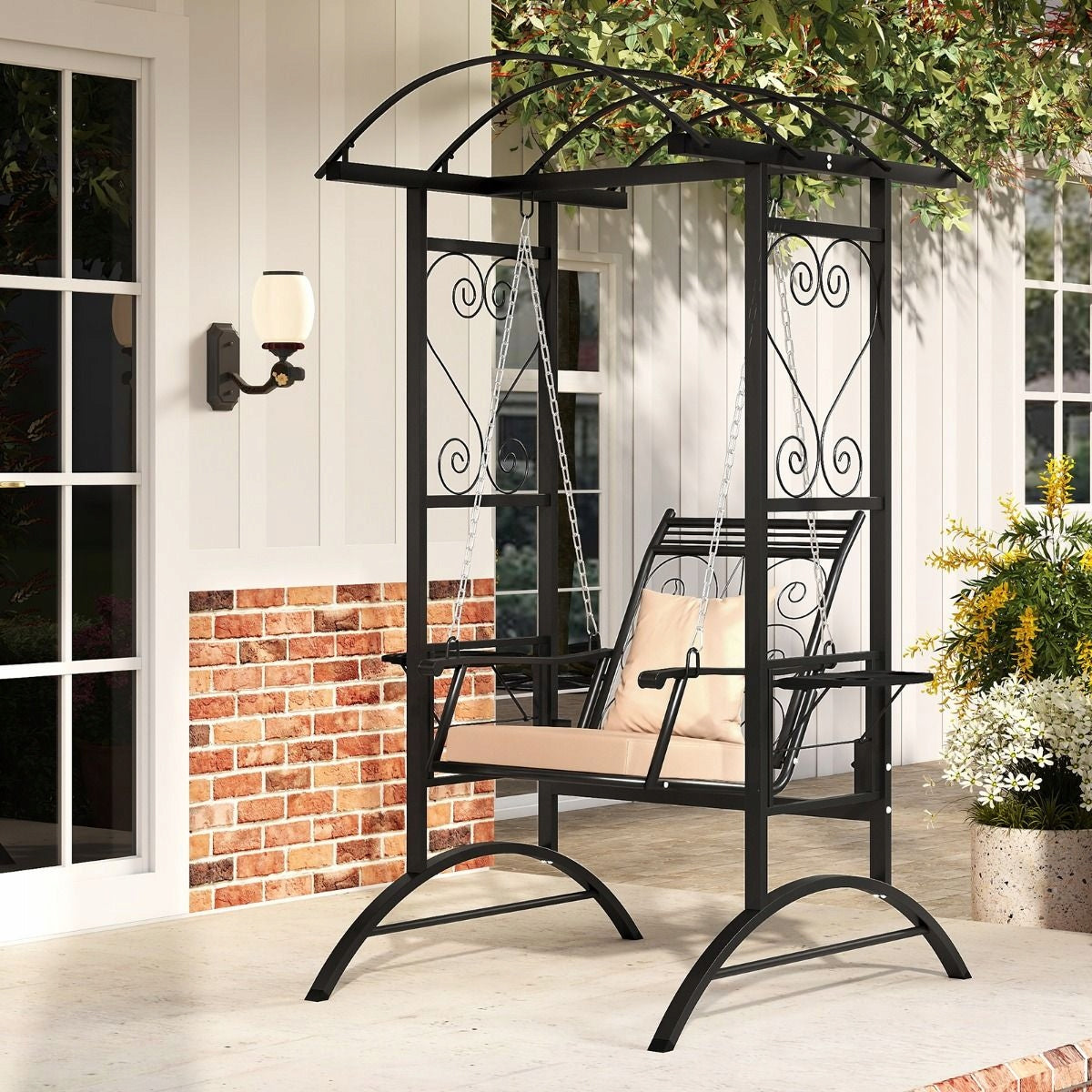 Garden Swing with Metal Frame Single Seater Swing with Table Manufacturer code NP12471BK+