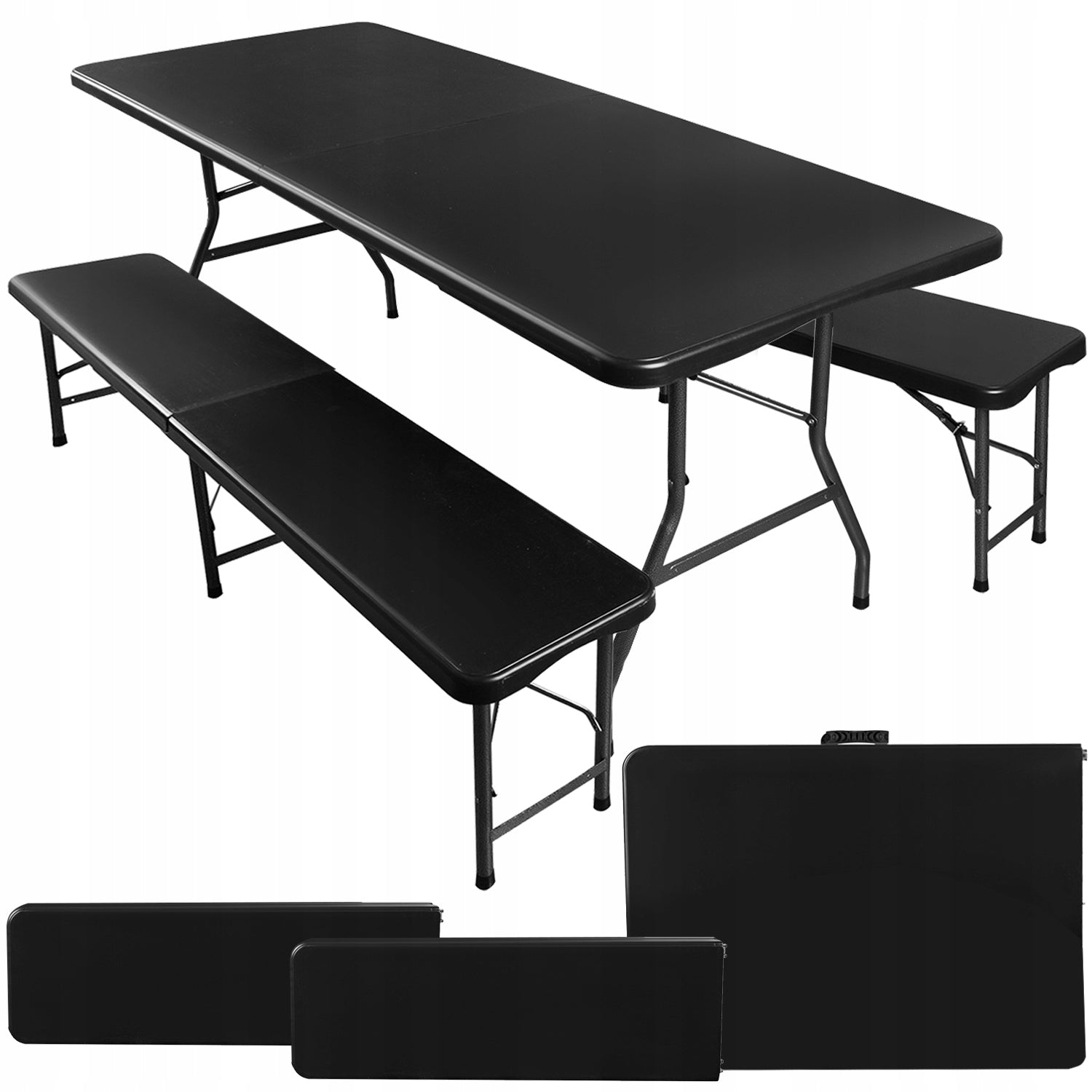 Garden Table Folding Catering Banquet Set + Benches Suitcase 180 cm