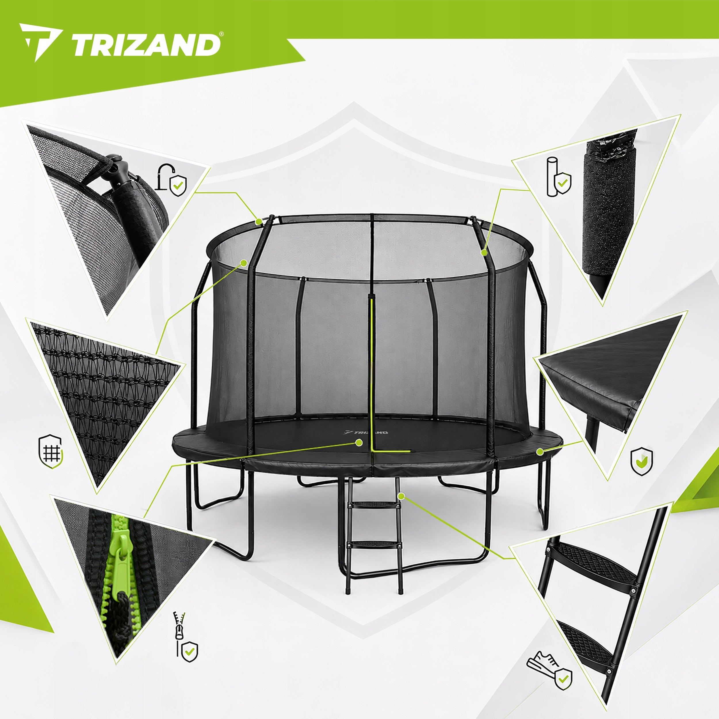 Garden Trampoline for Children with Mesh Ladder 366cm Large 150 kg Premium Height from ground level 89 cm
