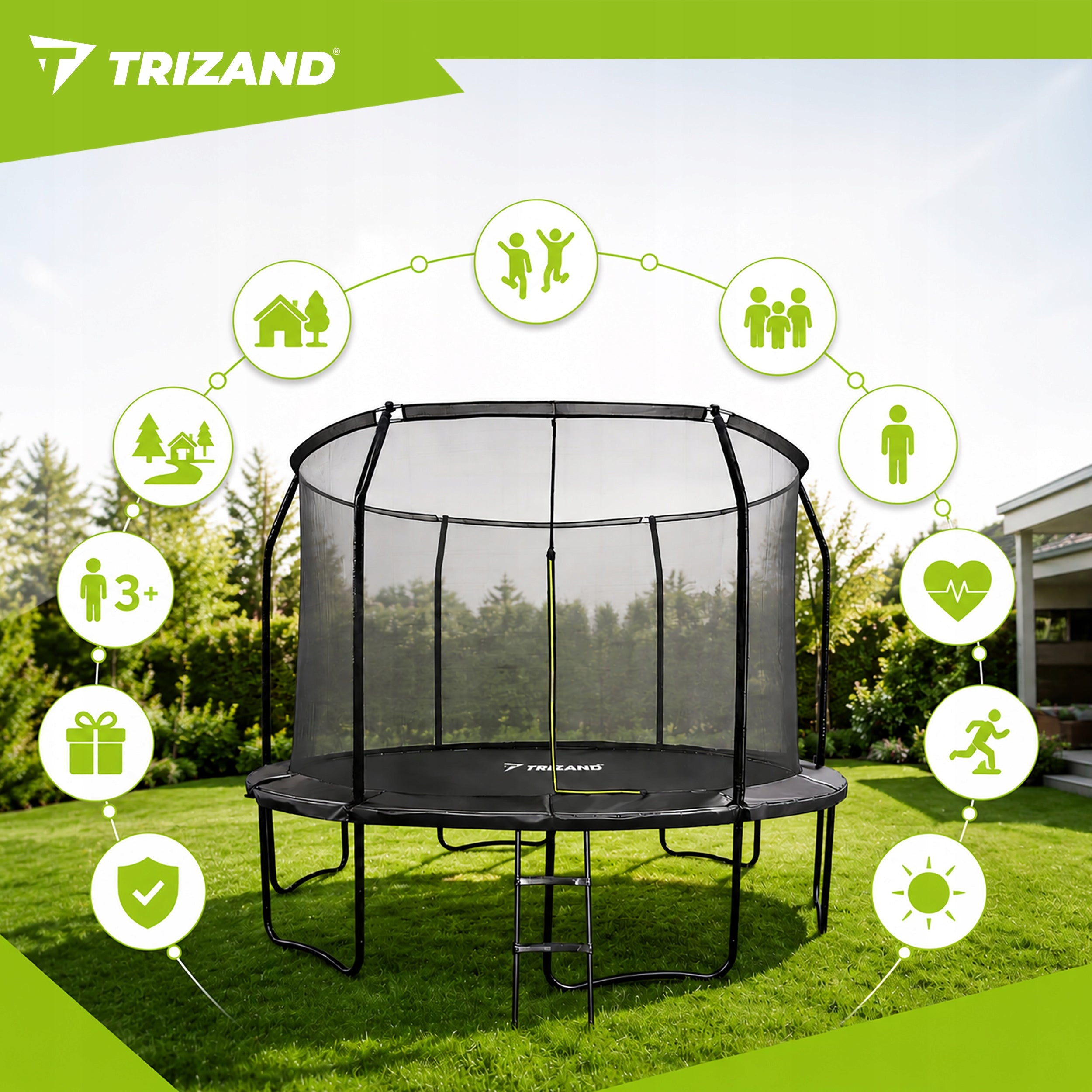 Garden Trampoline for Children with Mesh Ladder 366cm Large 150 kg Premium Net height 180 cm