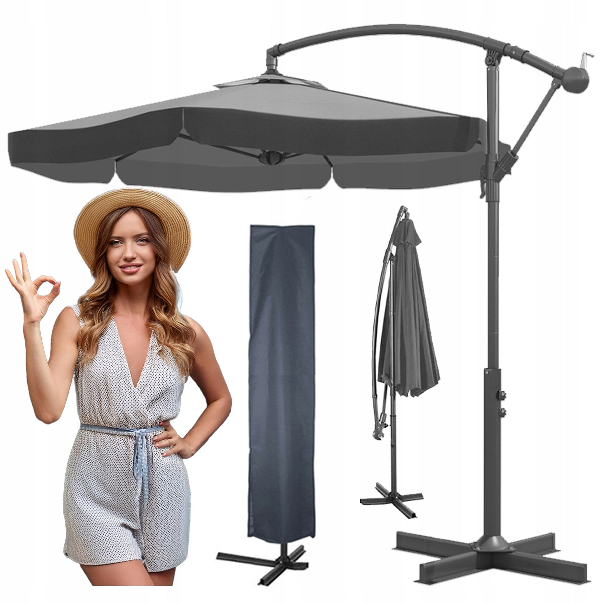 Garden UMBRELLA 350cm FOLDING SOLID WITH BOOM FRILL + COVER Manufacturer Stator