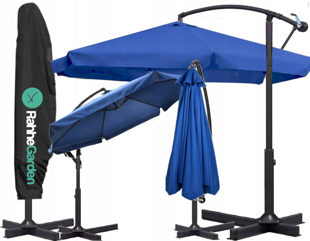 Garden UMBRELLA 350cm FOLDING SOLID WITH BOOM FRILL + COVER