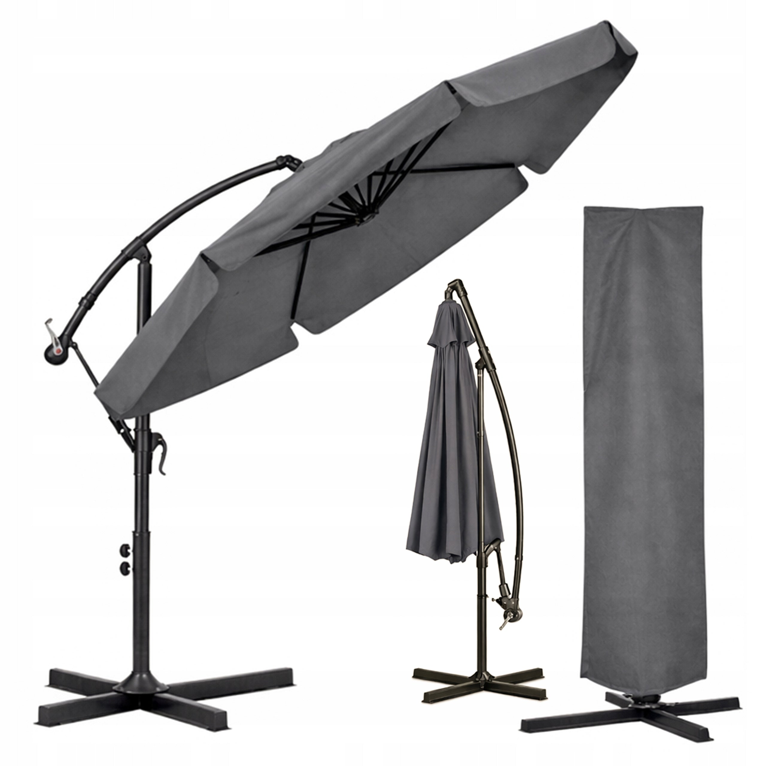 Garden UMBRELLA 350cm FOLDING SOLID WITH BOOM FRILL + COVER
