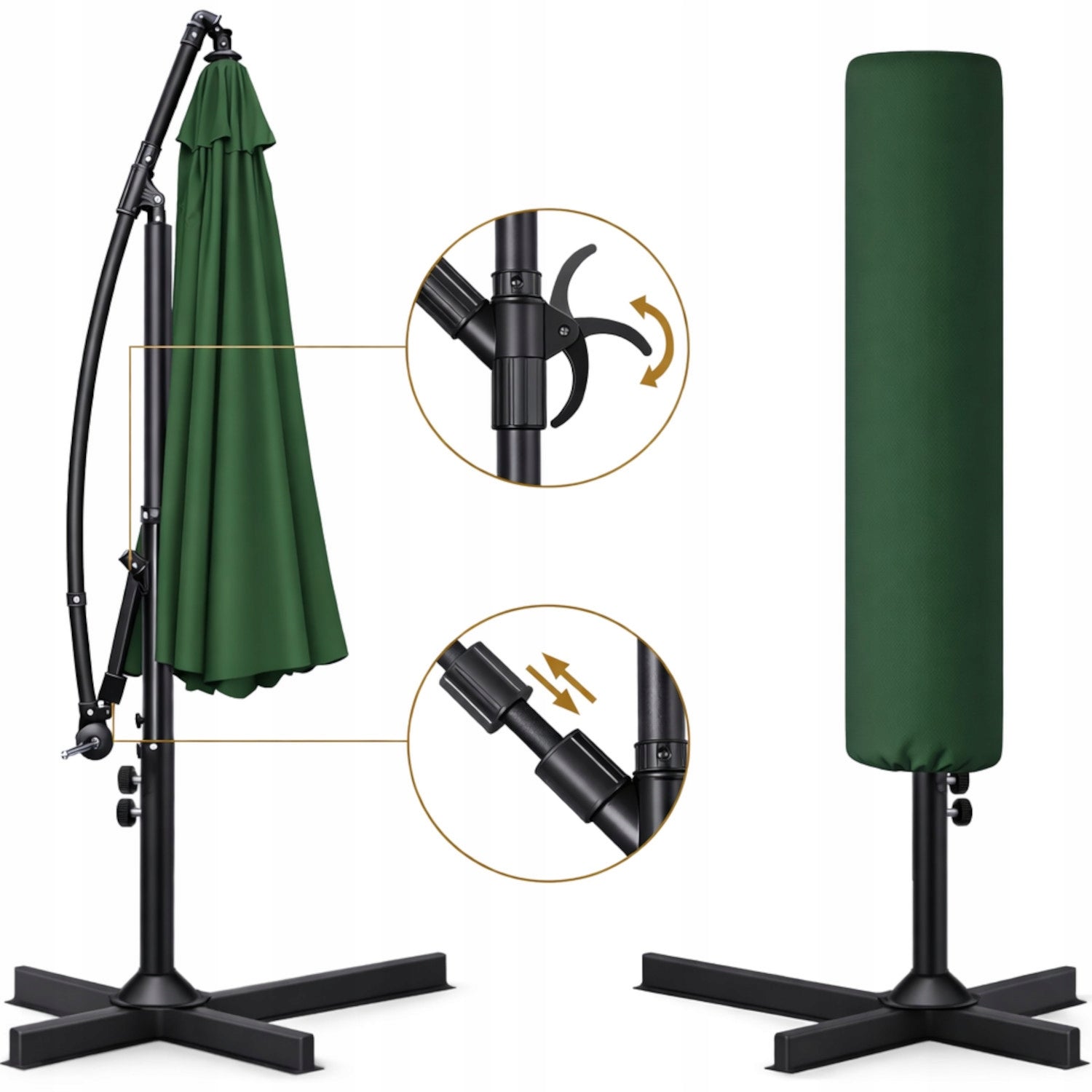 Garden UMBRELLA LARGE FOLDING SOLID WITH BOOM AND FRILL + COVER Color green