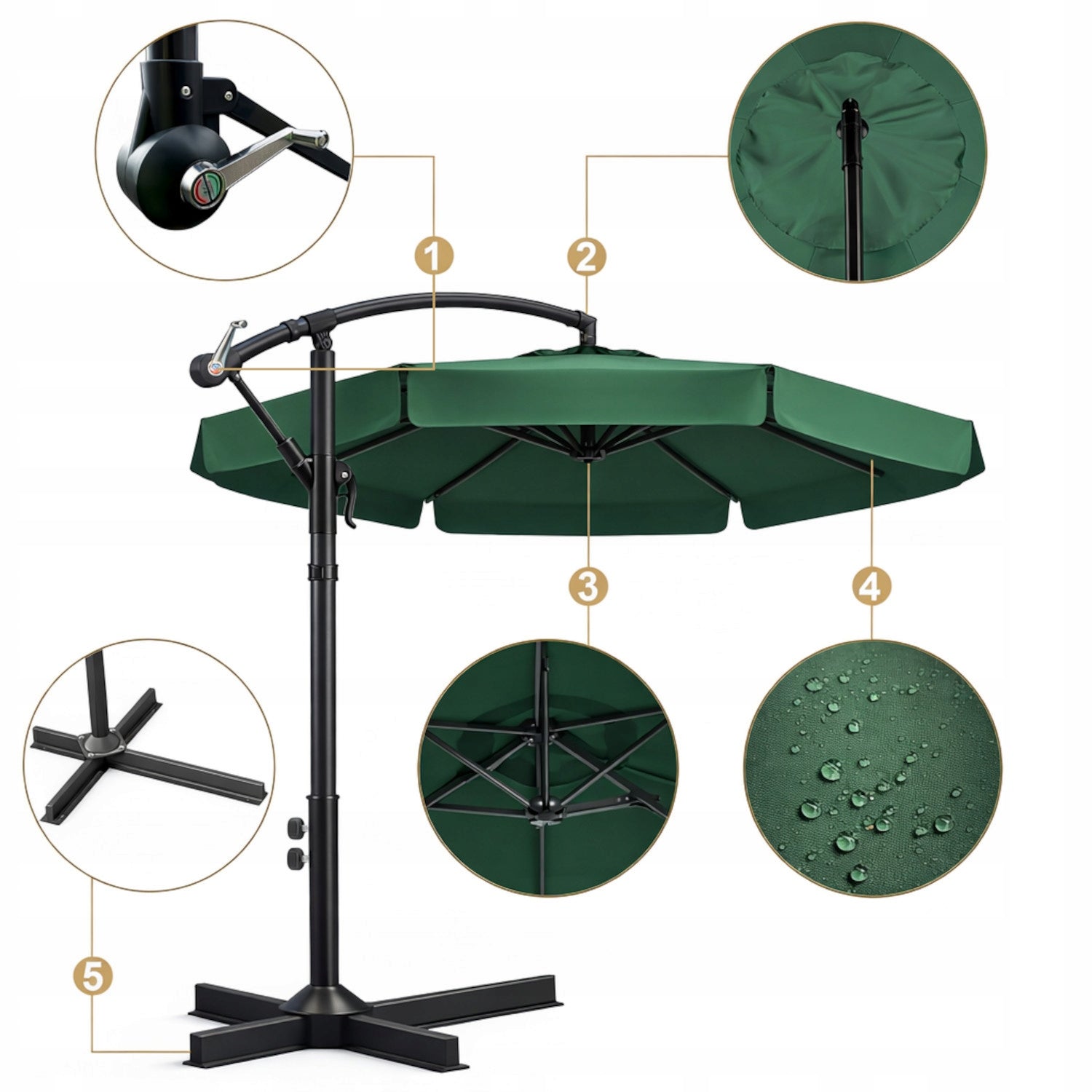 Garden UMBRELLA LARGE FOLDING SOLID WITH BOOM AND FRILL + COVER Diameter/width 350 cm