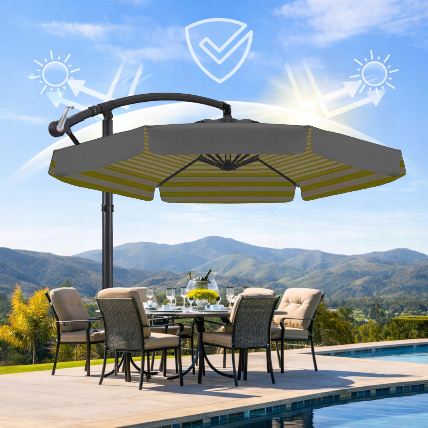 Garden UMBRELLA LARGE FOLDING SOLID WITH BOOM AND FRILL + COVER Manufacturer code Grey Max - ciemno szary z grubym materiałem
